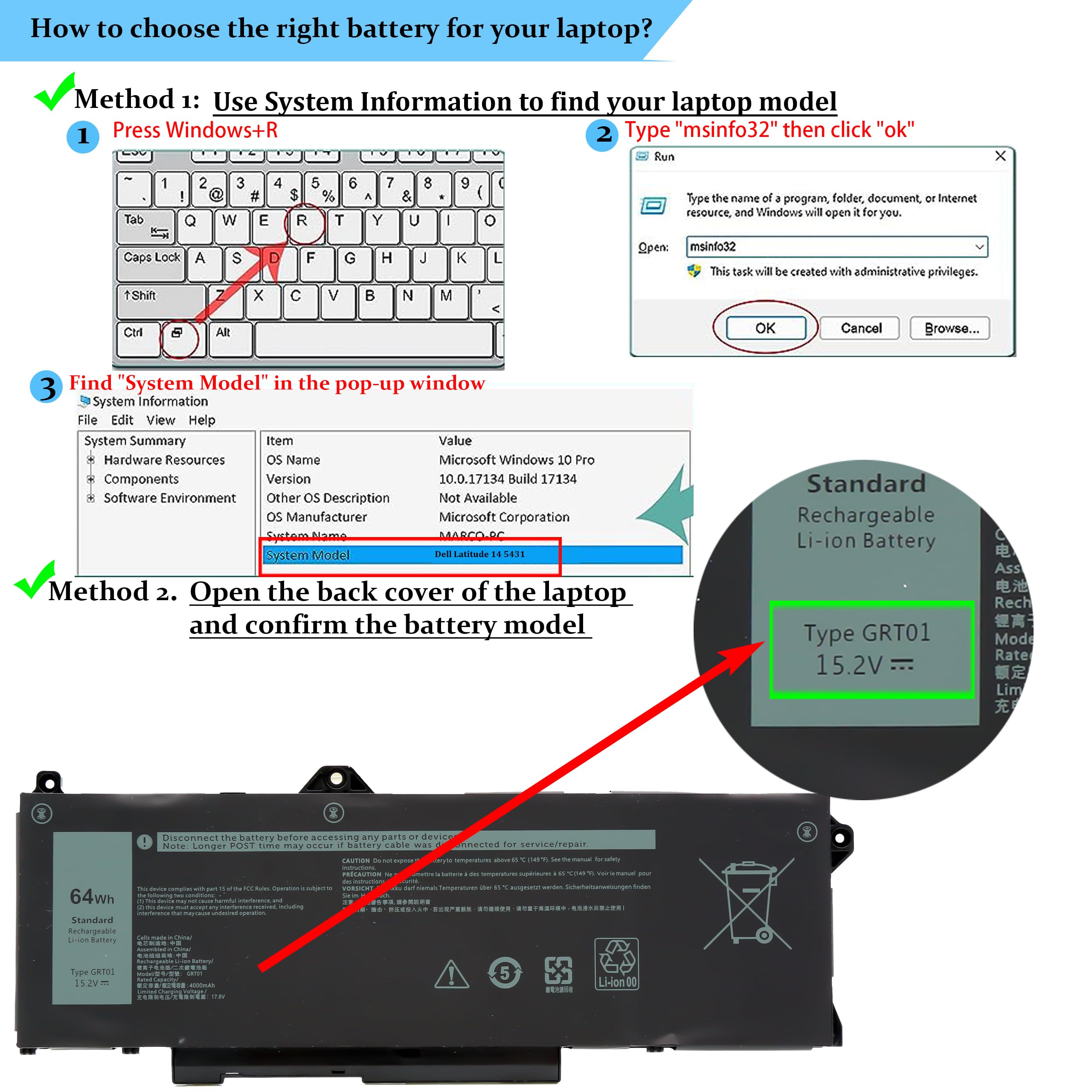 BLESYS GRT01 Batterie pour Dell Latitude 5421 5521