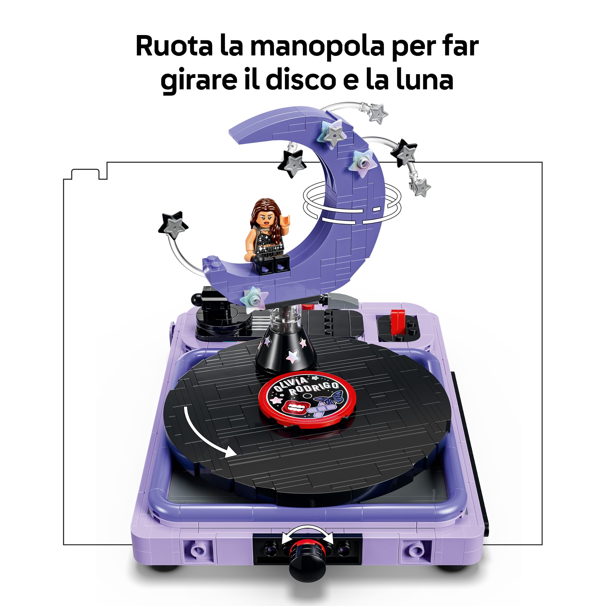 LEGO Editions La Mezzaluna del Concerto di Olivia Rodrigo - Kit di Modellismo con Giradischi, Vinile e Minifigure - Decorazione da Cameretta - Regalo per Ragazze, Ragazzi e Fan da 14 Anni in su 43029