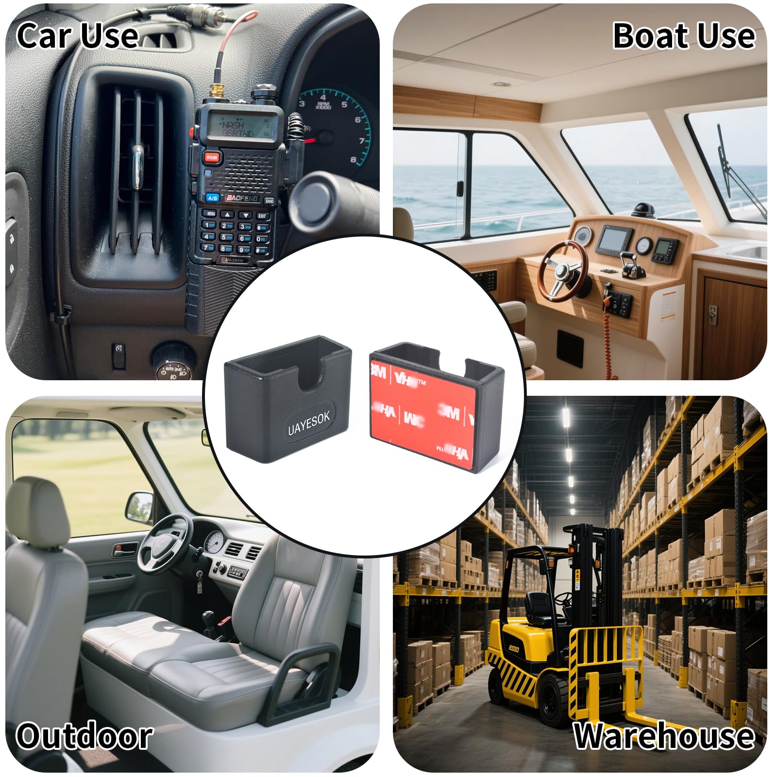 UAYESOK Supporto radio auto, supporto per microfono radio CB con pellicola adesiva 3M, universale, per Motorola Baofeng Kenwood Yaesu Midland Quansheng (nero, 2)