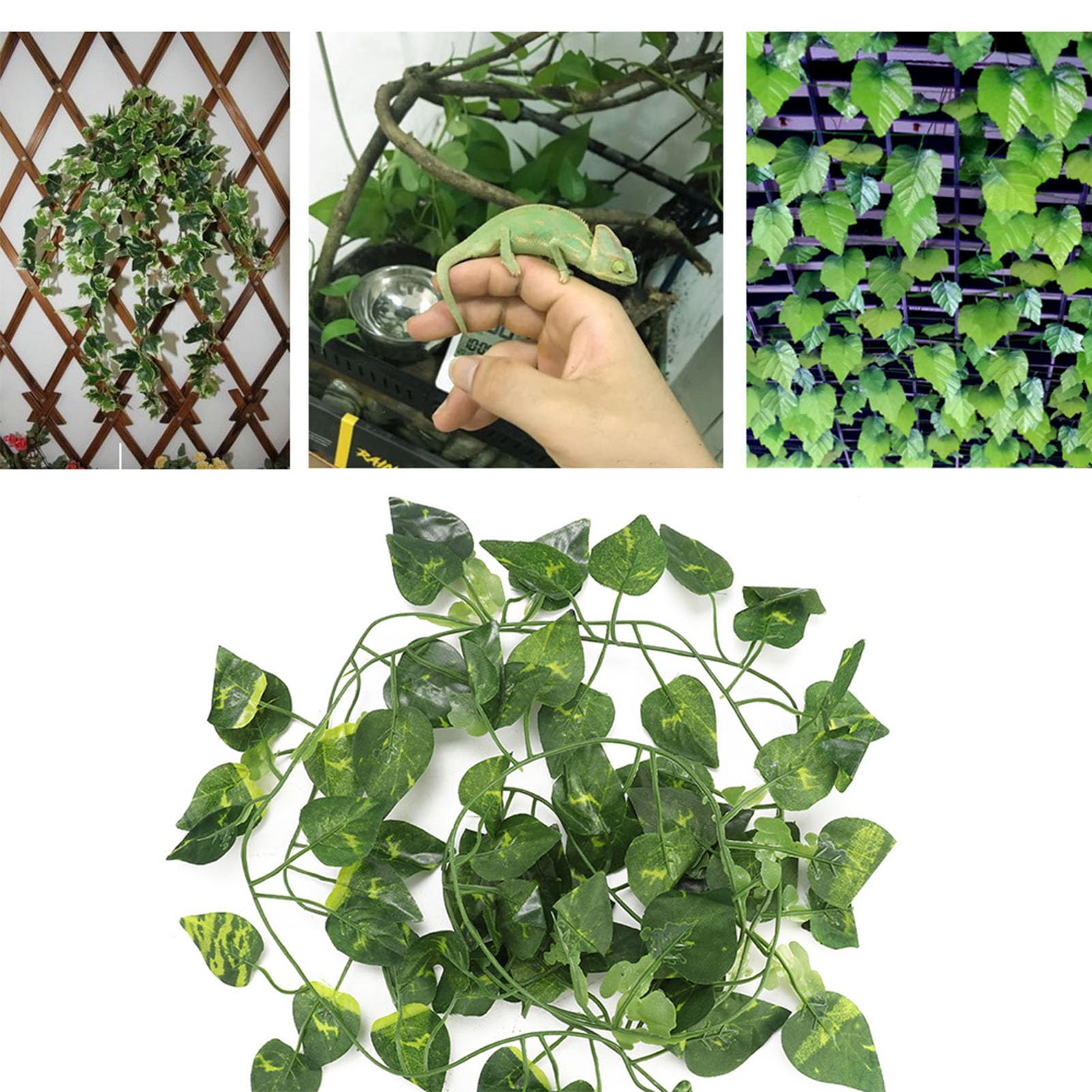 6.89ft Reptiles Artificielle Vigne en Plastique Faux Feuilles Suspendues Vert Simulation Plante Flexible Jungle Vines Grimpeur pour Reptiles Lézard Caméléon Habitat Décor(#1)