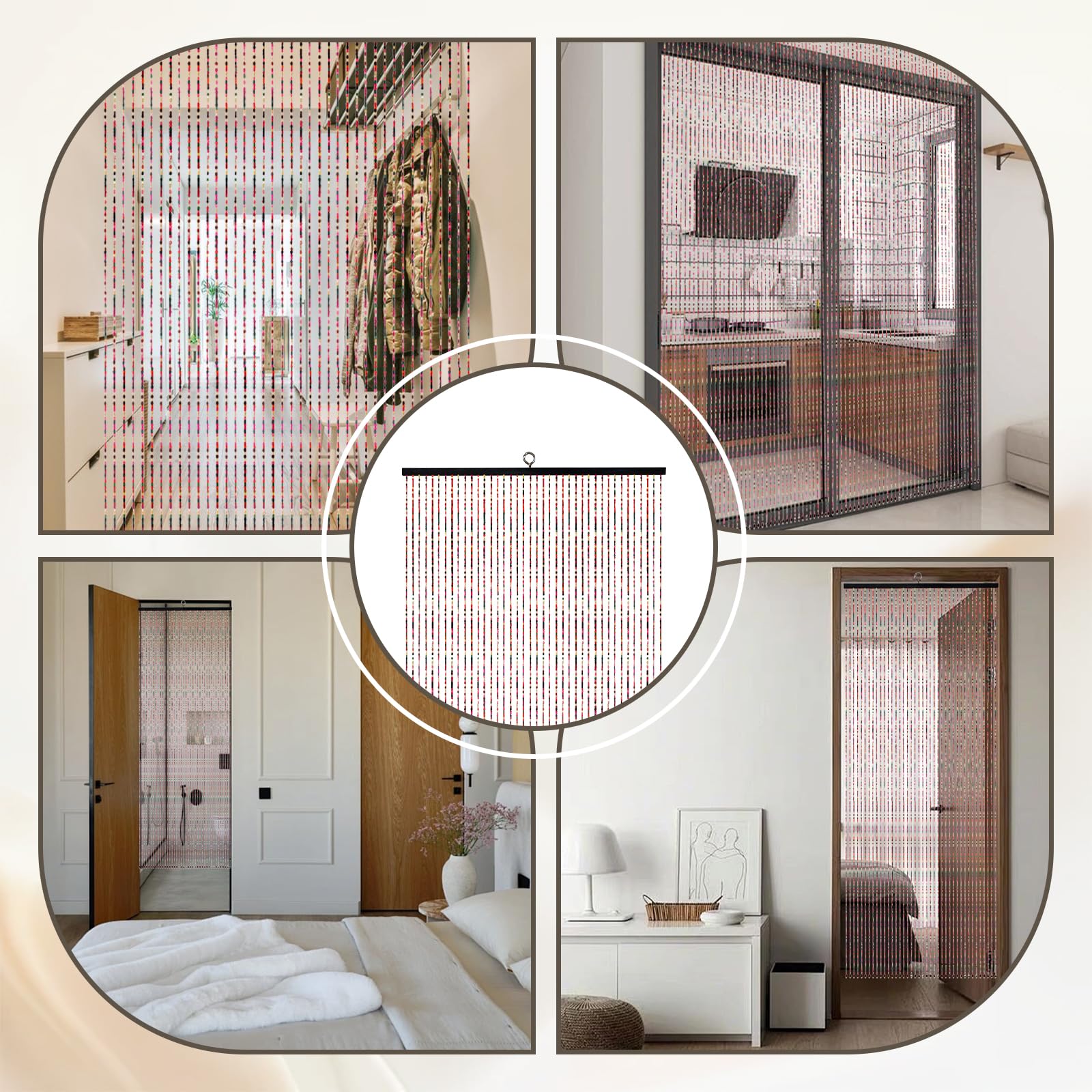 Rideau Perle Bambou pour Porte 90 x 195 cm Wood Bead Curtain Perles Arc-en-Ciel, Protection Contre Les Insectes