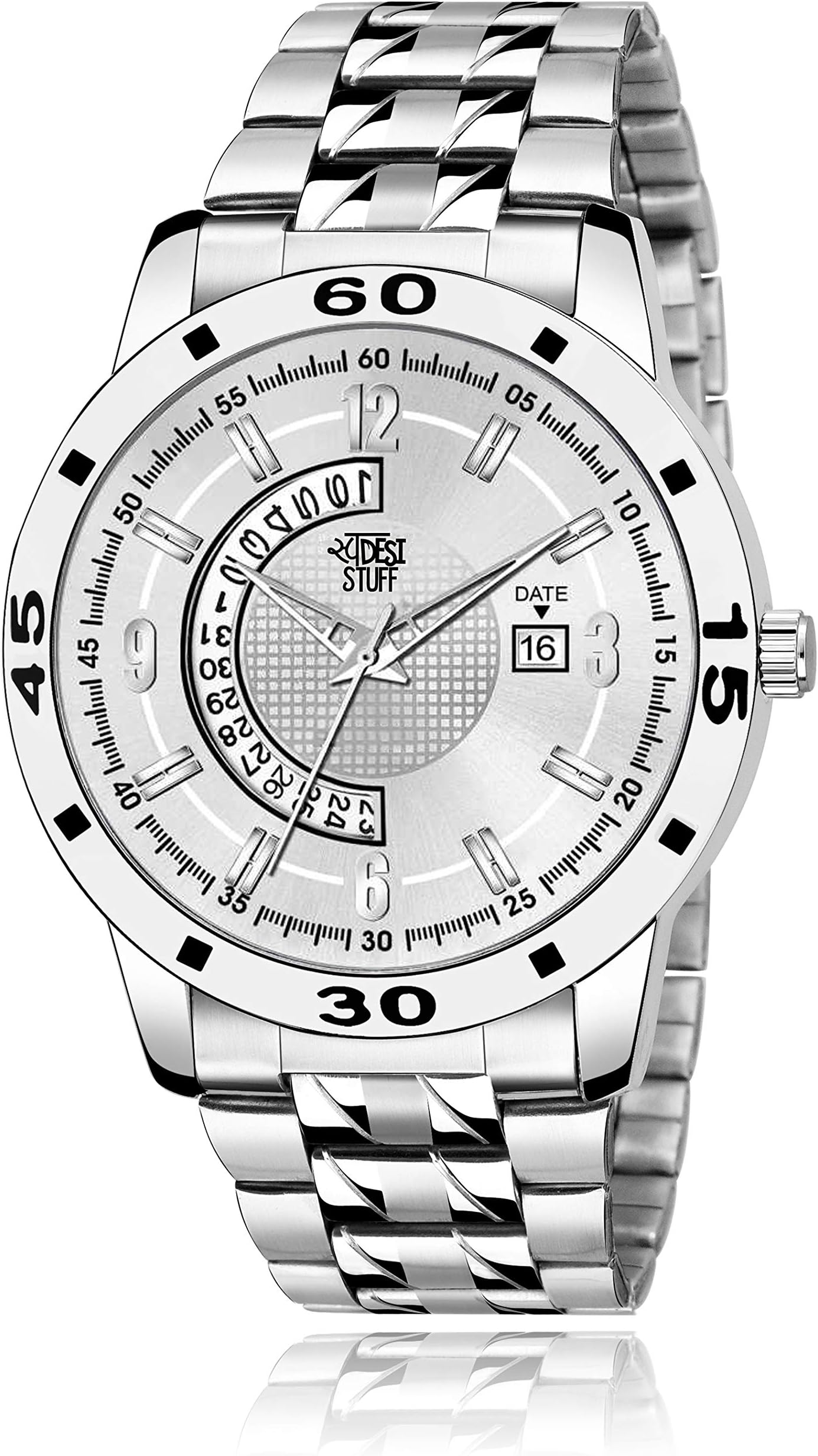SWADESI STUFF Stainless Steel Silver Dial Date Display Analogue Watch For Men And Boys, Silver Band