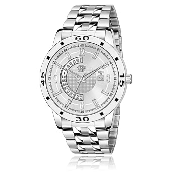 Swadesi Stuff Silver Dial Date Display Analogue Watch for Men and Boys