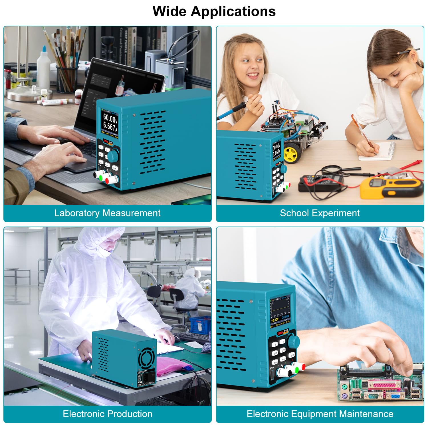 Programowalny zasilacz 400 W DC (0-60 V 0-20 A) Wejście 110 V Wysoka dokładność 4 cyfry Wiele zabezpieczeń z oprogramowaniem PC i ładowaniem USB