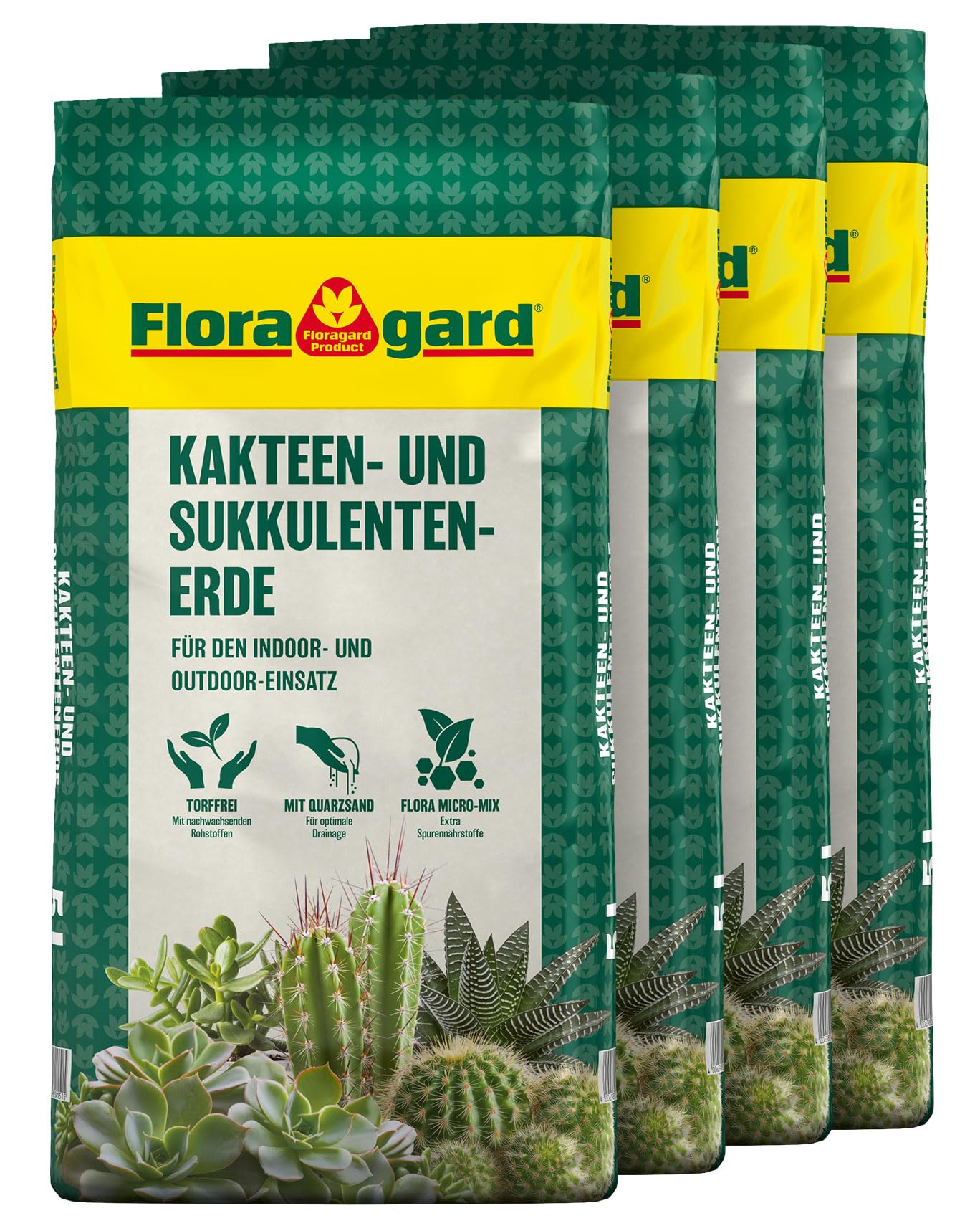 Floragard Kakteen- & Sukkulentenerde 40 L (4×10 L) – mineralisches, durchlässiges Substrat mit reinem Quarzsand zur Vermeidung von Staunässe – für Kakteen, Aloe Vera, Agaven & andere Sukkulenten