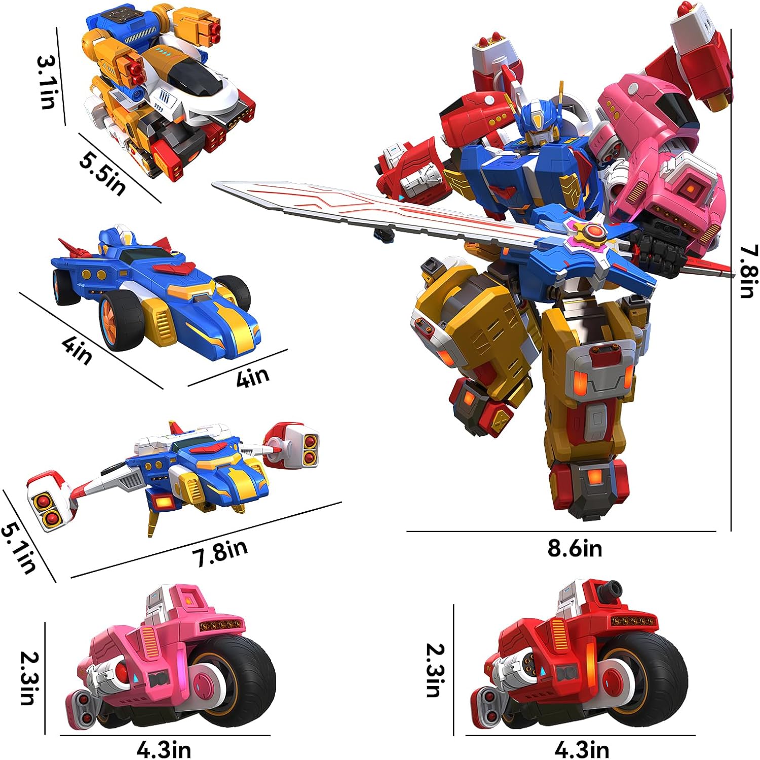 STOULKD El juego de vehículos transformadores 5 en 1 incluye motocicletas, aviones, karts - Kit de auto apilable STEM, transformación robot, regalo