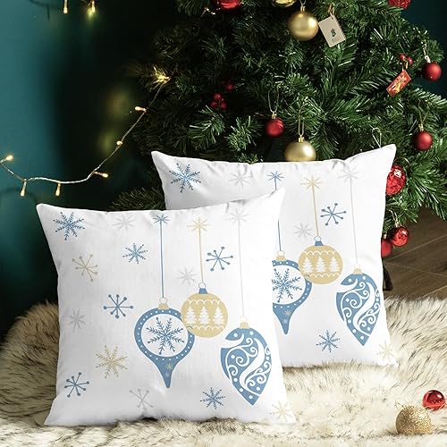 CaliTime Juego de 2 fundas de almohada decorativas de forro polar con árboles de Navidad, copos de nieve, para sofá, cama, decoración de casa rural,