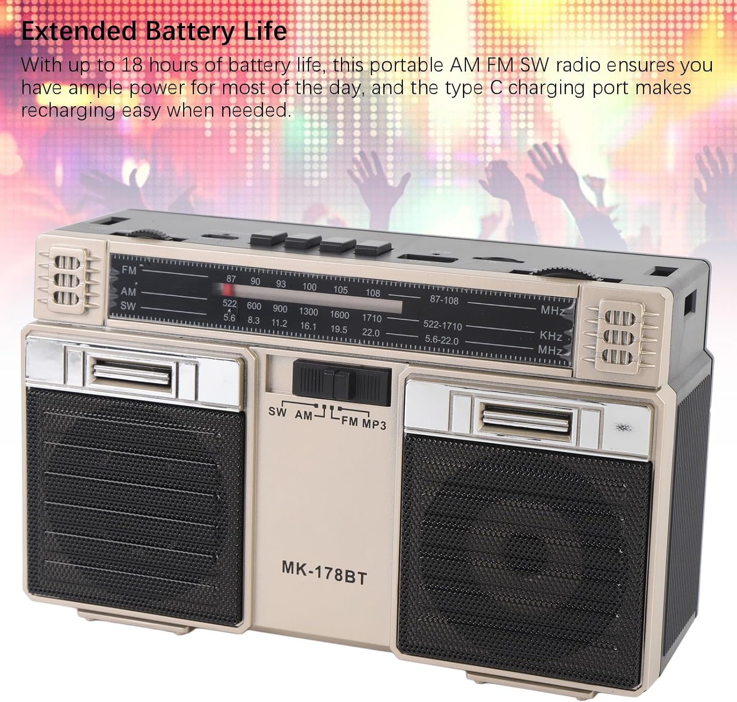 EBTOOLS Portable Radio with antenna extended for better reception