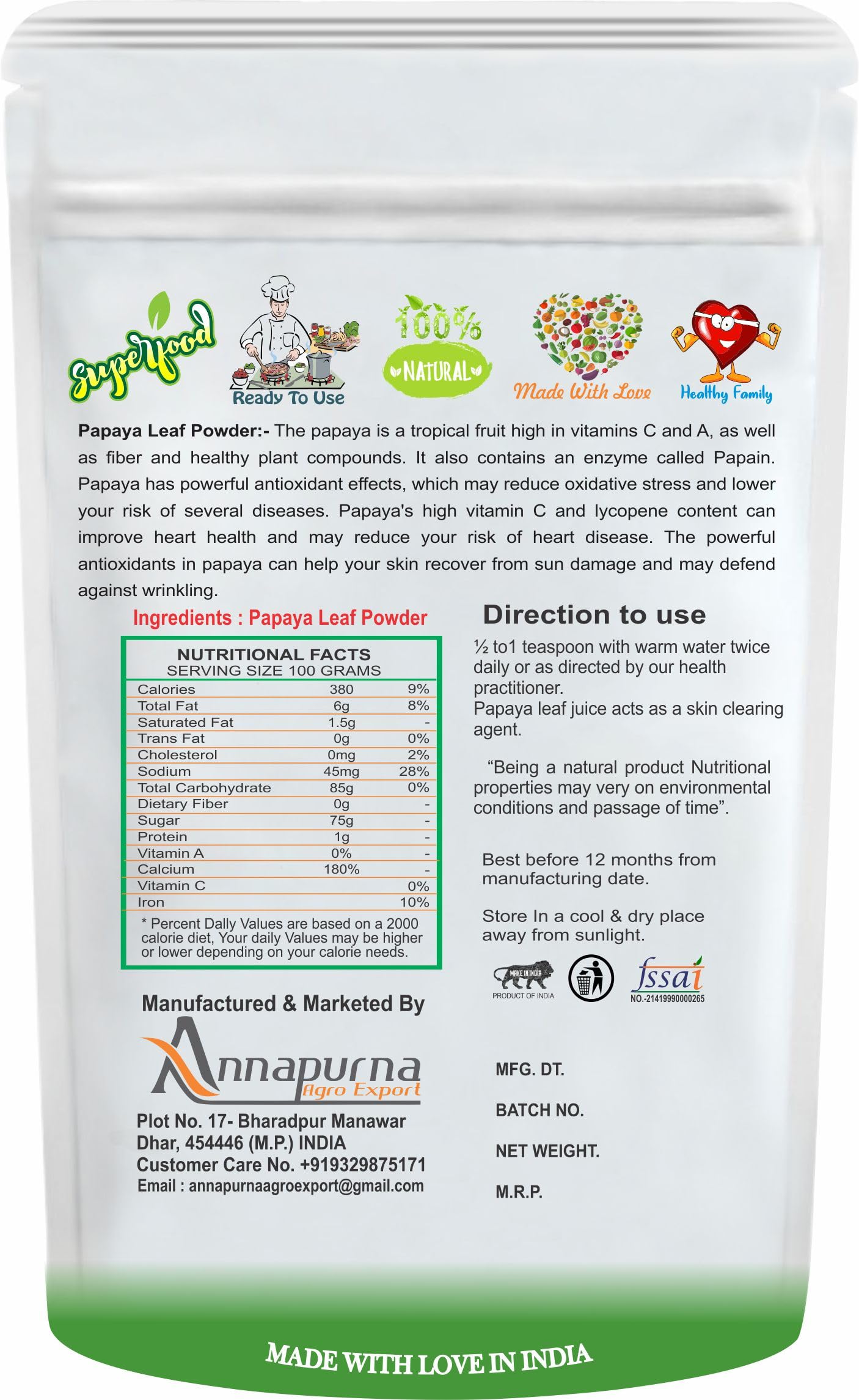 Nimadi Zone Papaya Leaf Powder - 200 GM By Nimadi Zone - Image 2 thumbnail