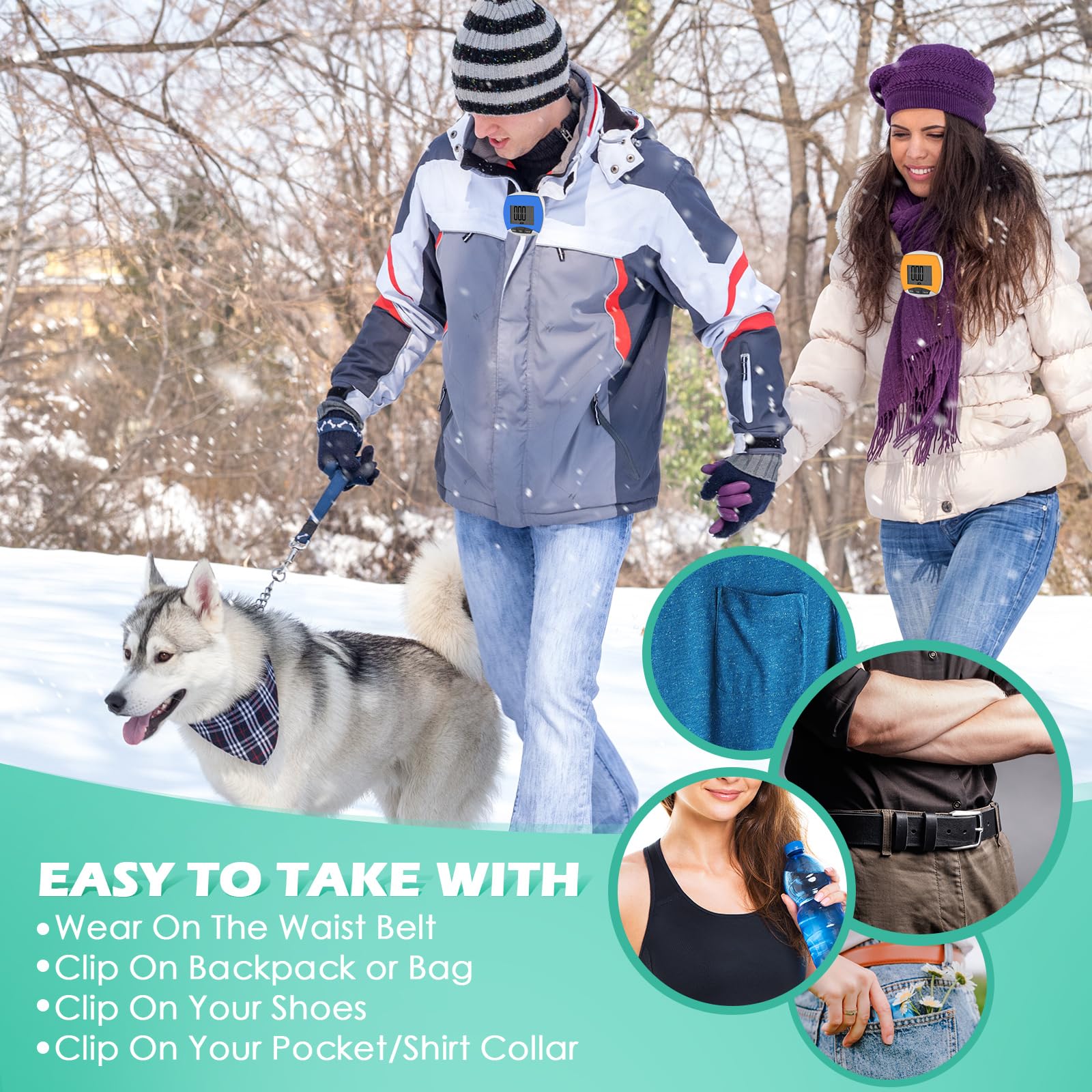 Copkim Schrittzähler für Spaziergänge, LCD-Schrittzähler mit Kalorienverbrauch, tragbar, präzise, Schrittzähler für Damen, Herren, Erwachsene, Joggen, Wandern, Laufen, Walking, 6 Farben, 24 Stück