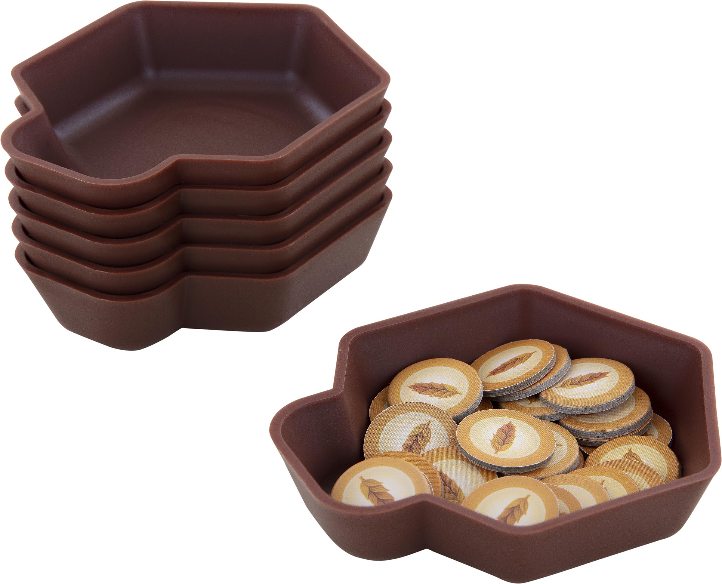 Feldherr Shell Expansion Pack - 6 Single-Colored Token Trays for Board Game Accessories, Tokens, meeples and Other Small Items, Color:Brown