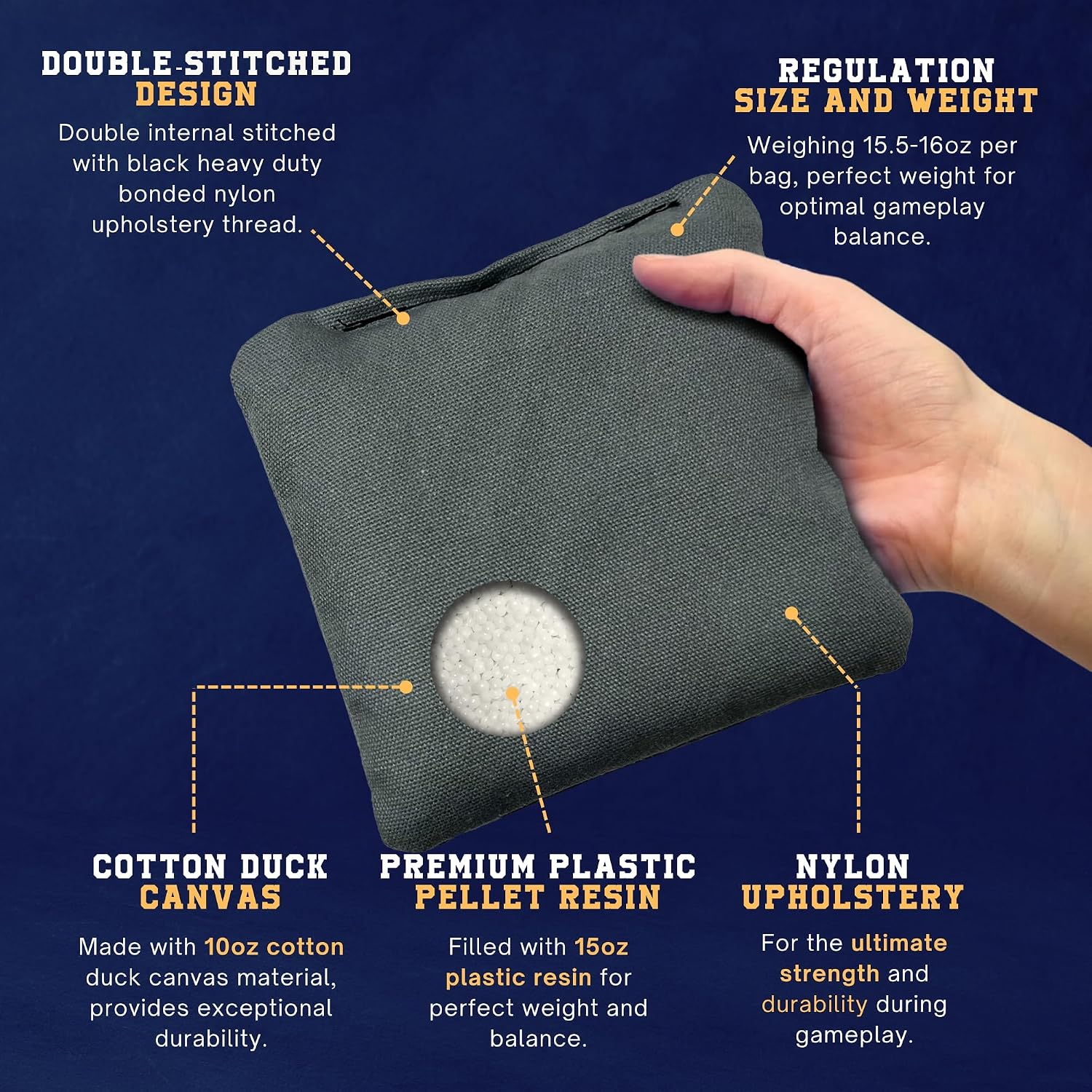 Cornhole365 All Weather Cornhole Bags - 6"x6" Premium Plastic Pellet Resin-Filled, Weather-Resistant, Solid Color Duck Cloth Cornhole Bean Bags - Professional Cornhole Bags Set of 4