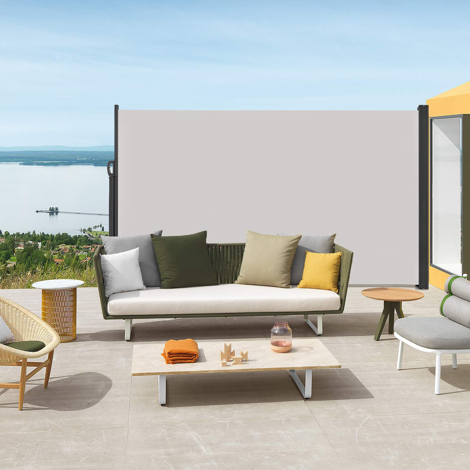 KESSER® zijluifel uitschuifbaar zonnescherm 180 x 300 cm Ondoorzichtig privacyscherm & windscherm voor tuinbalkon & terras, zijrolgordijn met muurbeugel, incl. weerbeschermkap donkergrijs