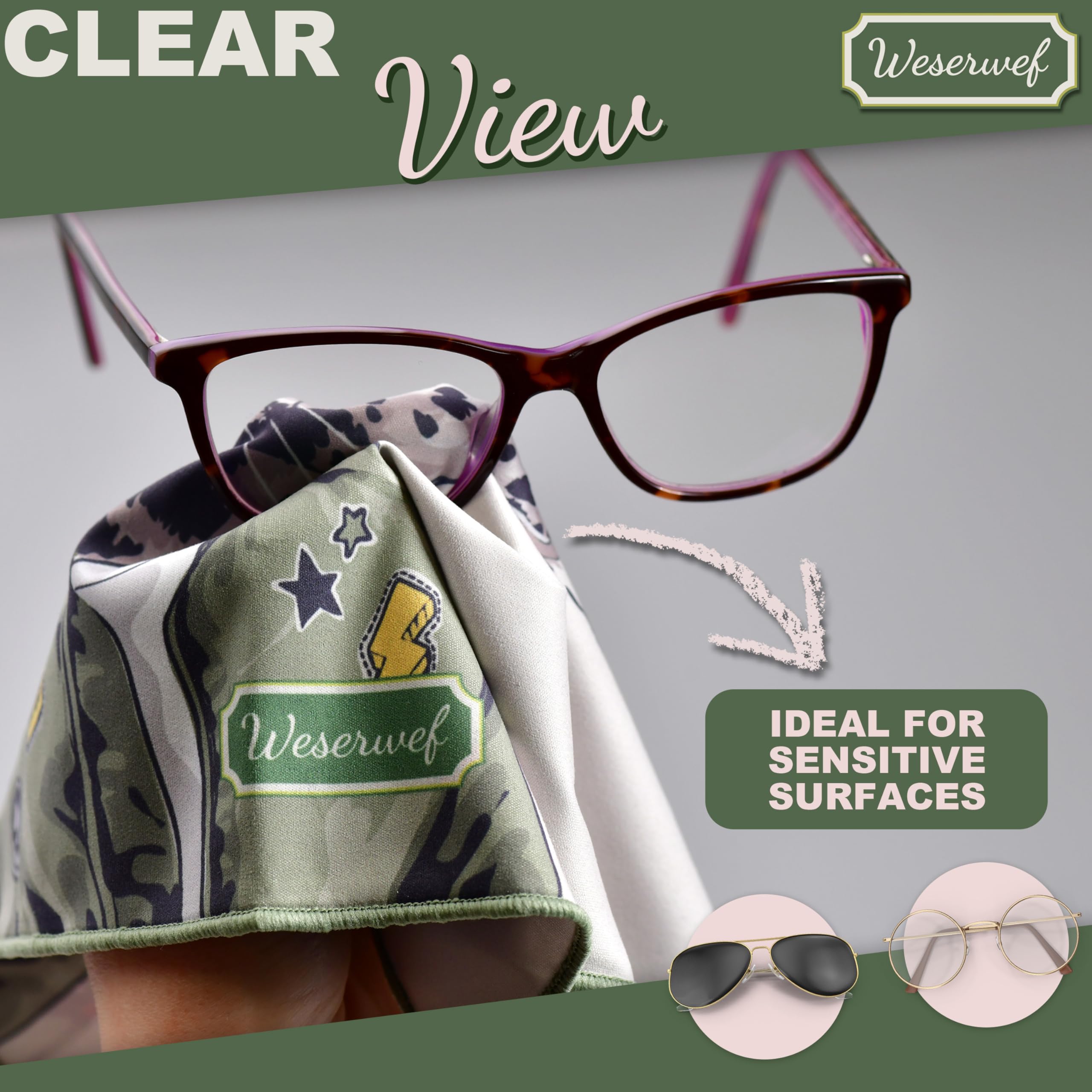 Weserwef® Paño de microfibra XXL de calidad óptica de 30 x 30 cm para la limpieza de gafas, smartphone, tableta, cámara. Paño de pantalla (salvaje uno)