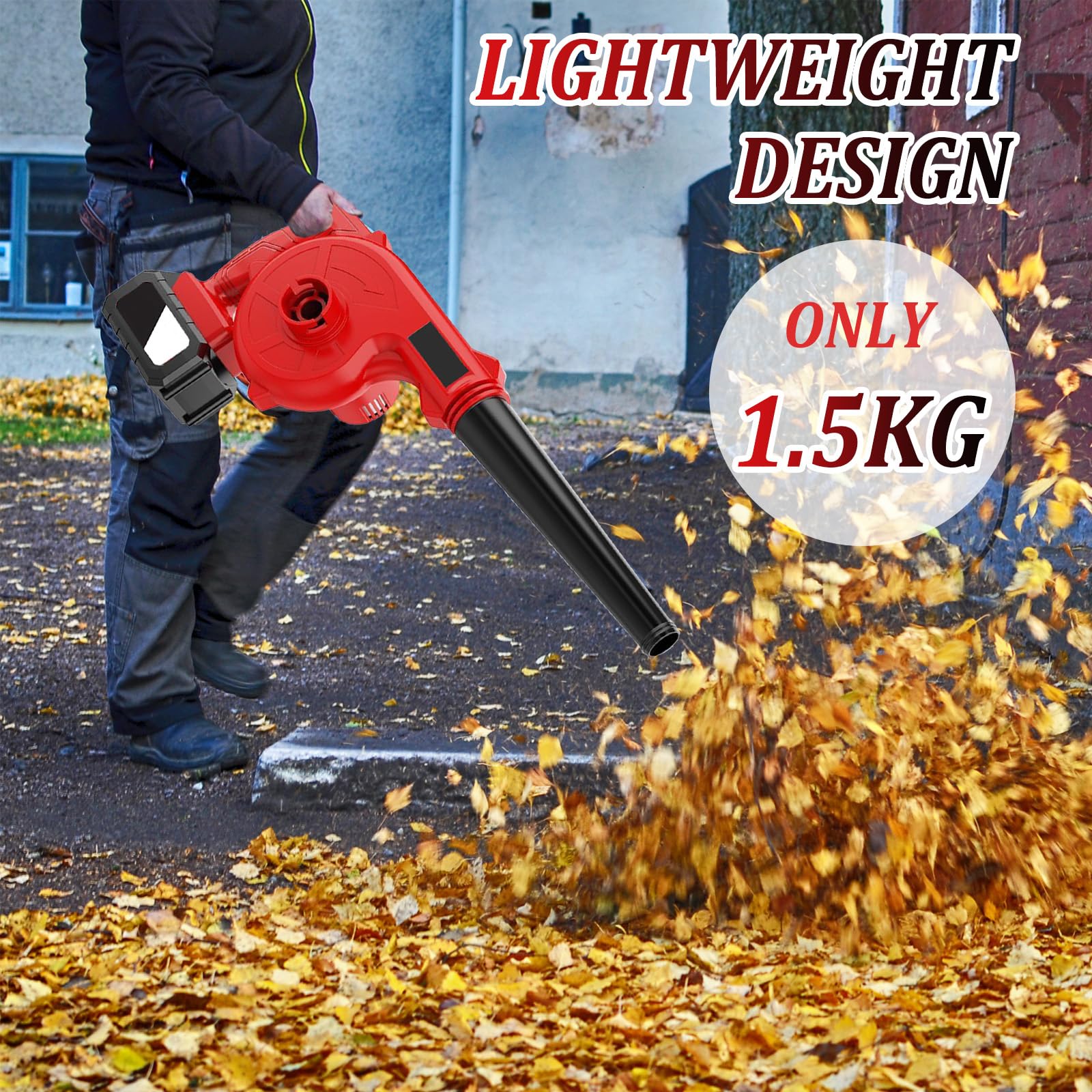 Akkubetriebener Laubbläser, 21V Mit 2x 5.0Ah Akkus | Bis Zu 360 Km/h Luftgeschwindigkeit | Kabellos Für Terrasse & Garten
