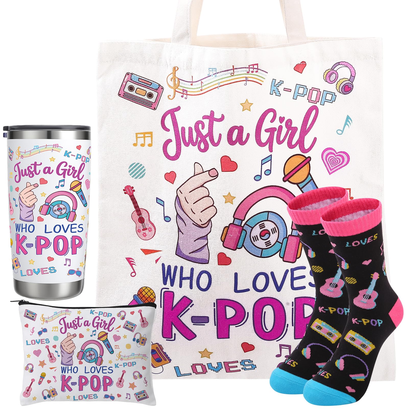 saerryor Kpop Gifts Set,Kpop Insulated Tumbler,Tote Bag,Makeup Bag,Socks