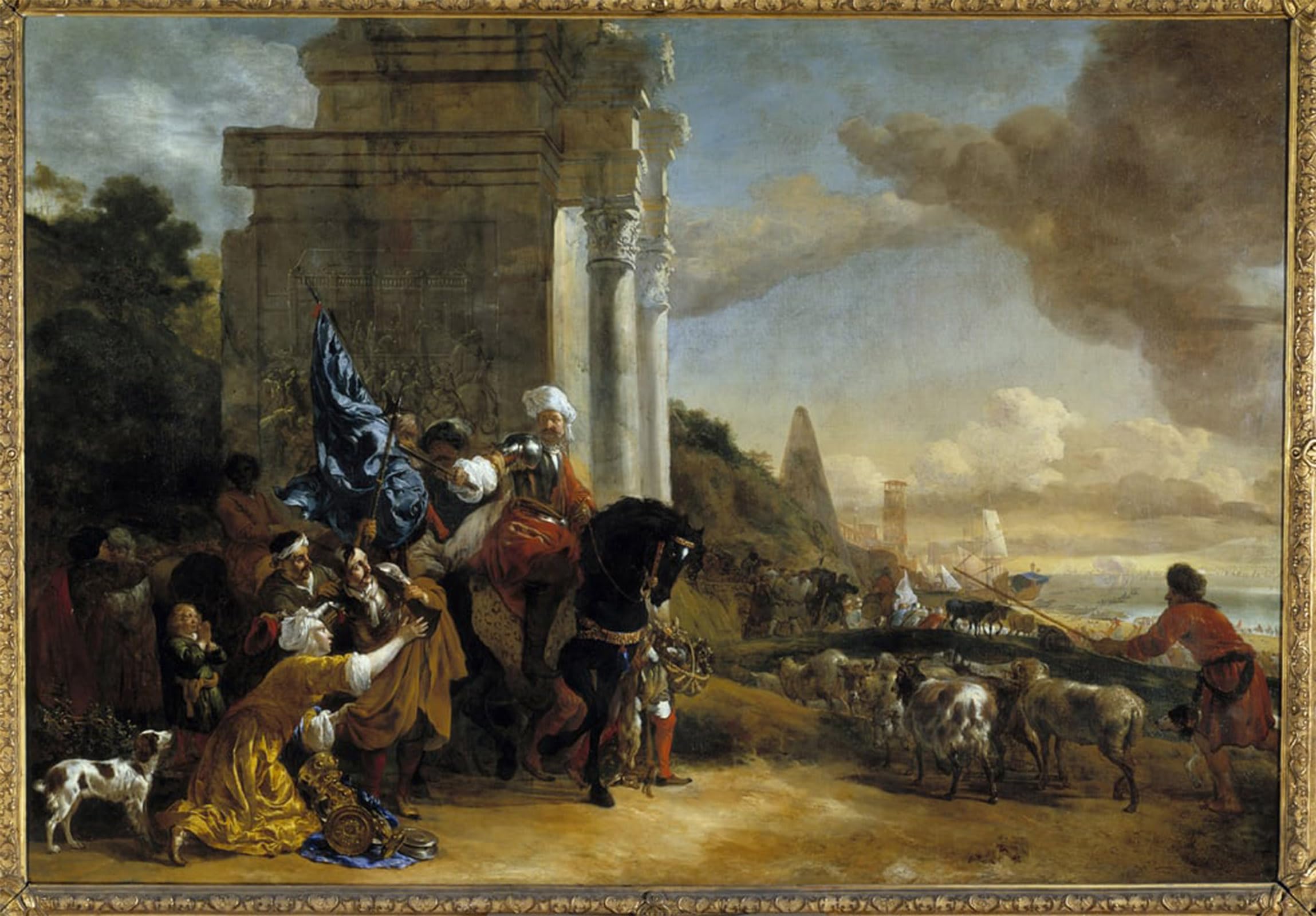 ARTXLXXBN Famous Print Painting Colorful Art Print Depart of an Oriental Troupe or Les Corsaires Repousses by Jan Baptist Weenix Canvas Art Decorations for Home Decor 60x90cm