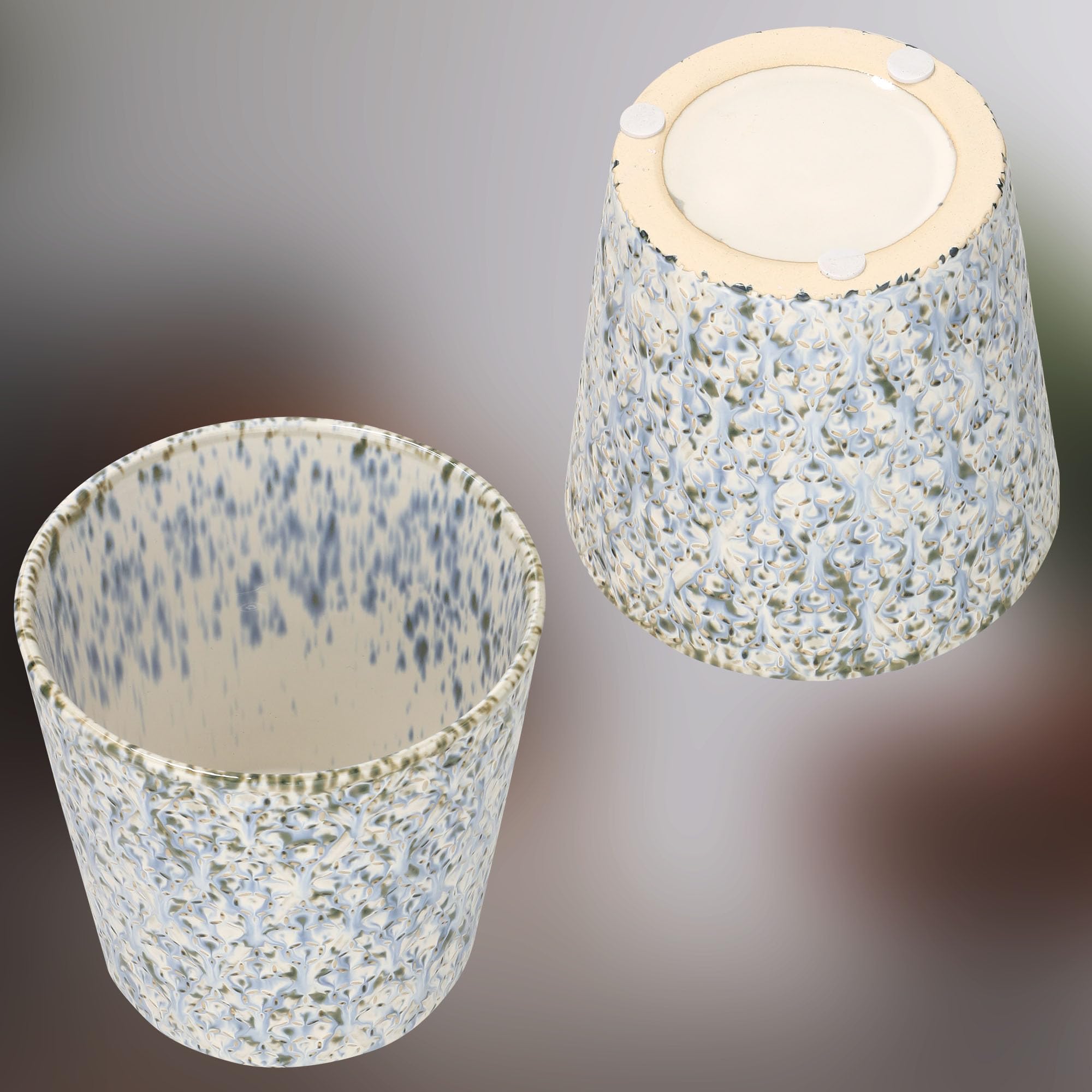 KOTARBAU® Pot De Fleurs Trapézoïdal Vintage Bleu De ⌀ 12 Cm | Pot en Céramique Bleue | Cache-Fleur en Céramique Émaillée | Pot De Fleurs en Céramique Émaillée Bleue | Pot De Fleurs Bleu | Pot Vintage