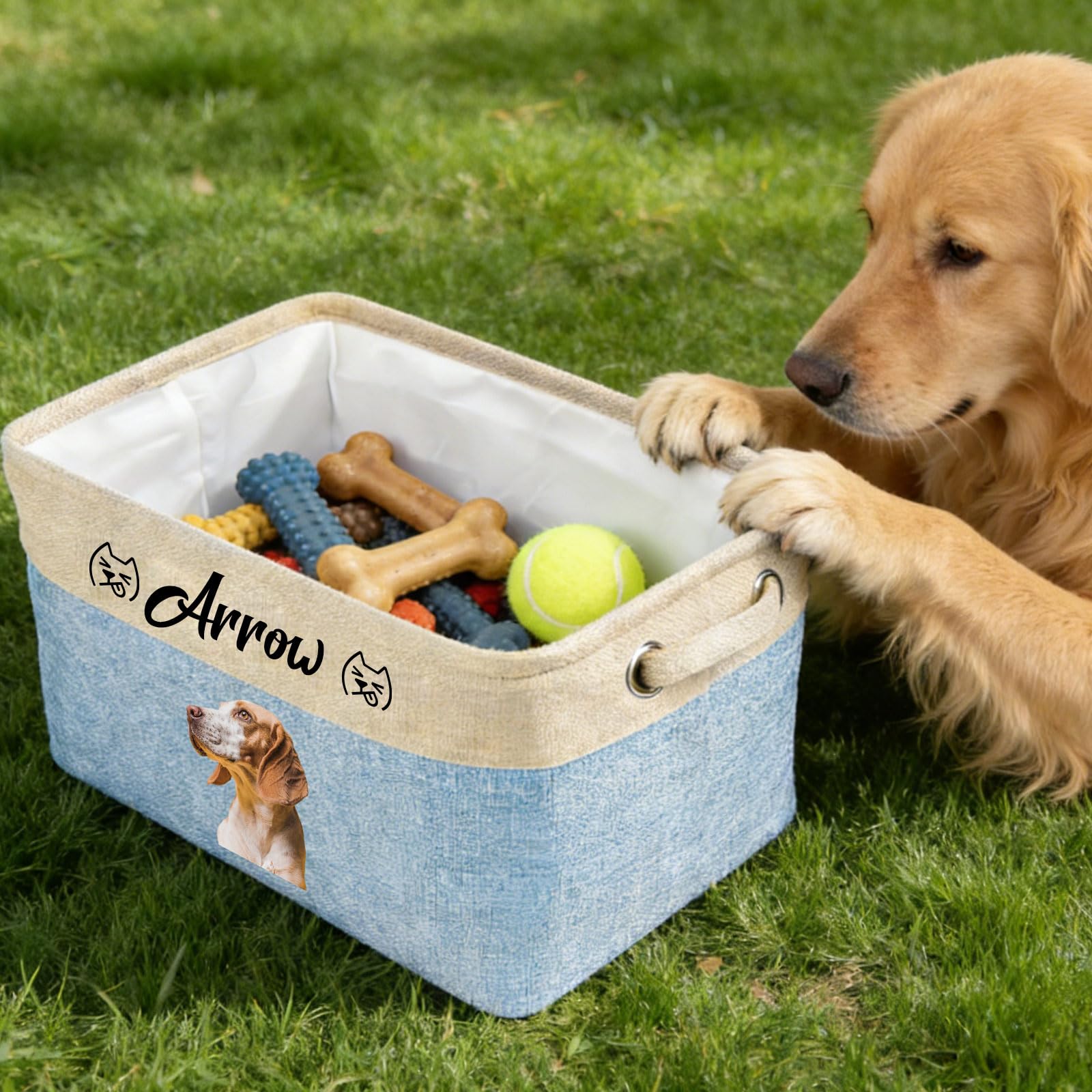 Cesta de almacenamiento personalizada para juguetes de perro, cesta plegable personalizada para mascotas con nombre y foto, cesta para juguetes de perro y suministros para mascotas (Rosa)