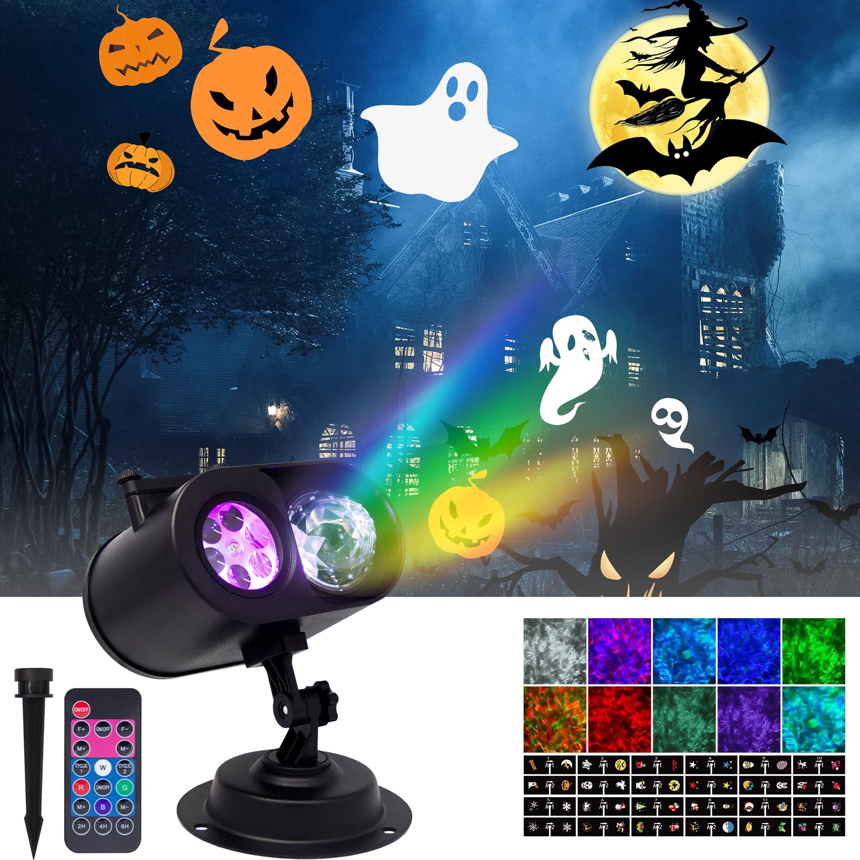 Christmas Projector Lights Outdoor, Outdoor Christmas Light Projector, Christmas Projector Lights 15 Colors Led Waterproof with Remote for Halloween Holiday Party Garden