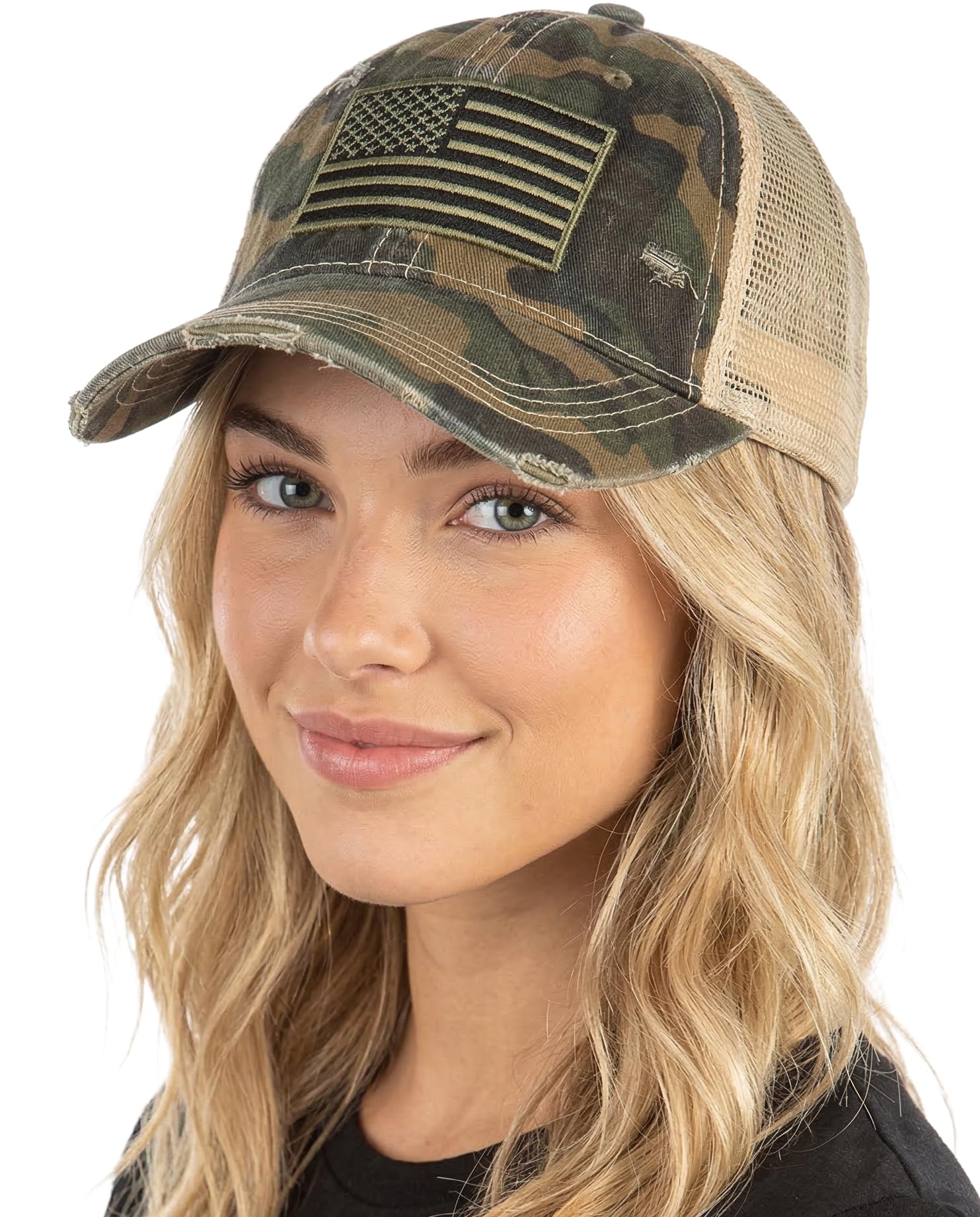 Funky Junque Distressed Mesh Low Profile Trucker Hat Snapback Cap