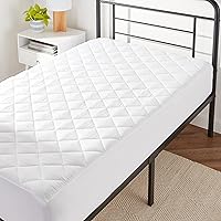 Amazon Basics Hypoallergenic Quilted Mattress Topper Pad Twin - 18" Deep Pocket, Breathable Comfort & Allergy Protection, White