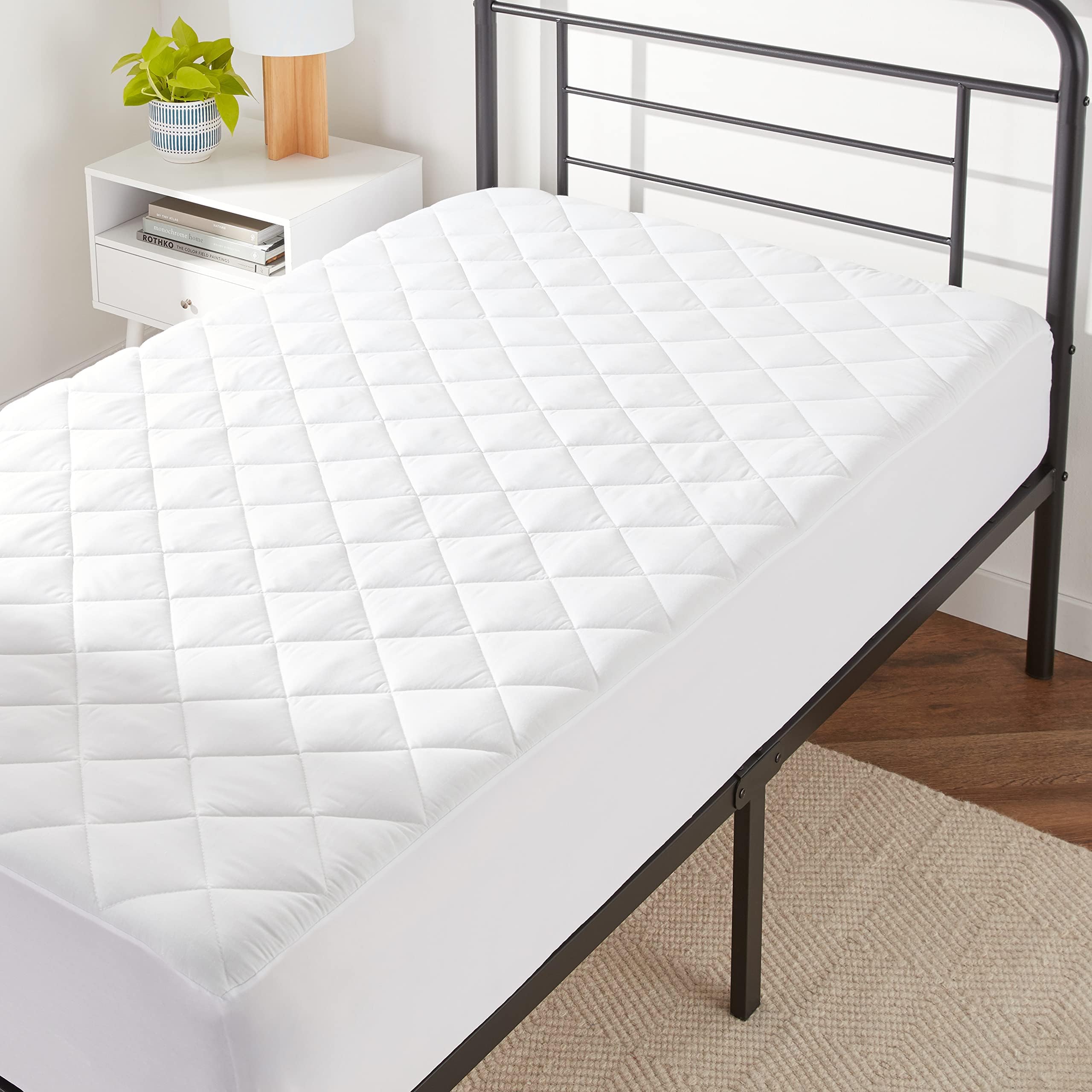 Amazon Basics Mattress Topper Pad Cover Hypoallergenic Quilt Fits Up to 18" Twin