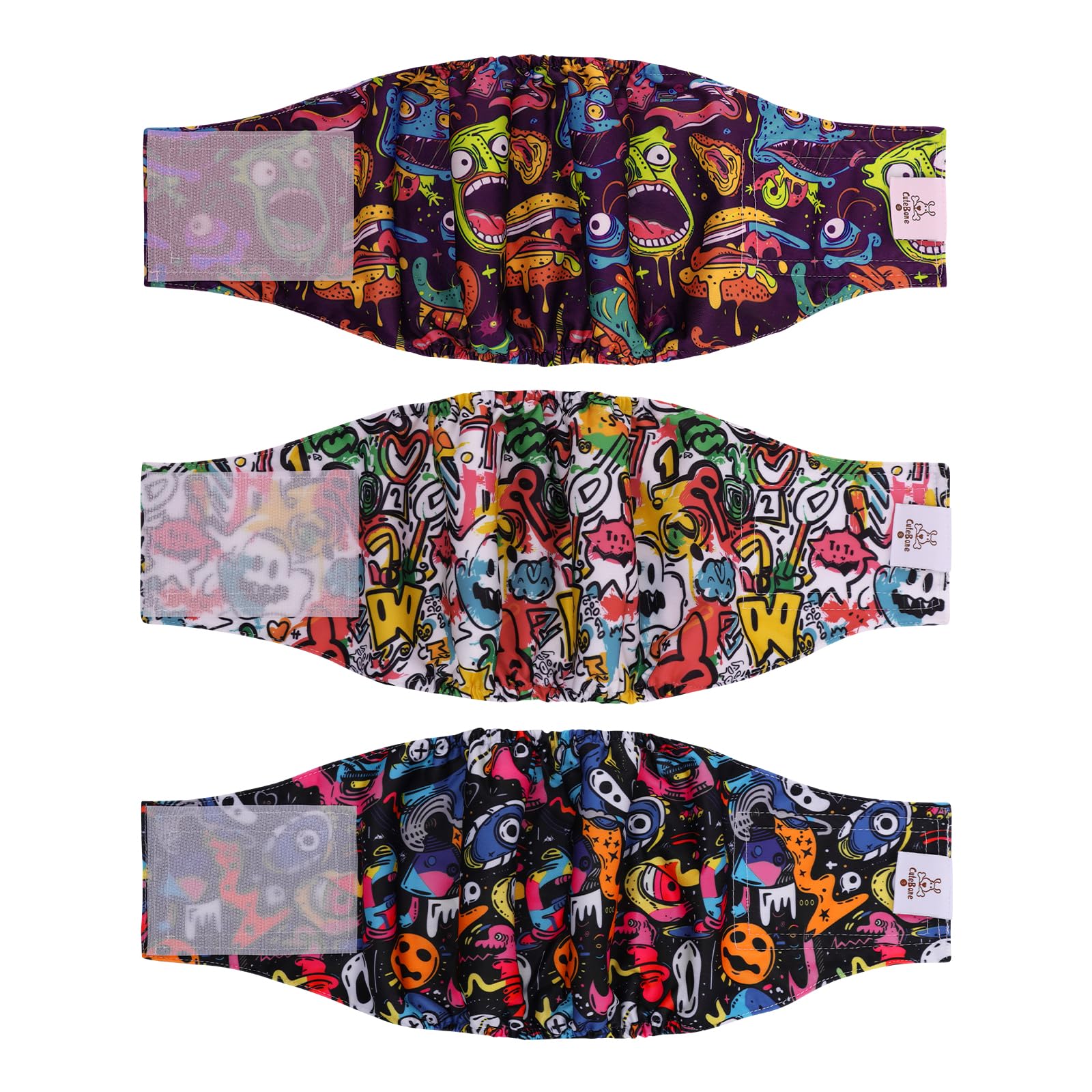 CuteBone Dog Diapers Male Washable Belly Band for Male Dogs Wraps Black 3pcs a Pack DM55XS