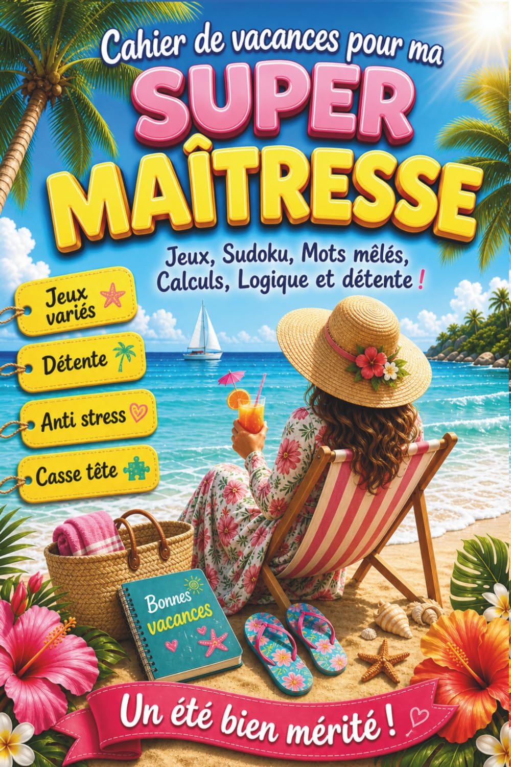Cahier de Vacances pour ma Super Maîtresse : Cadeau Maîtresse d'école fin d’année personnalisé – Jeux variés, activités originales pour offrir une pause d'été bien méritée.