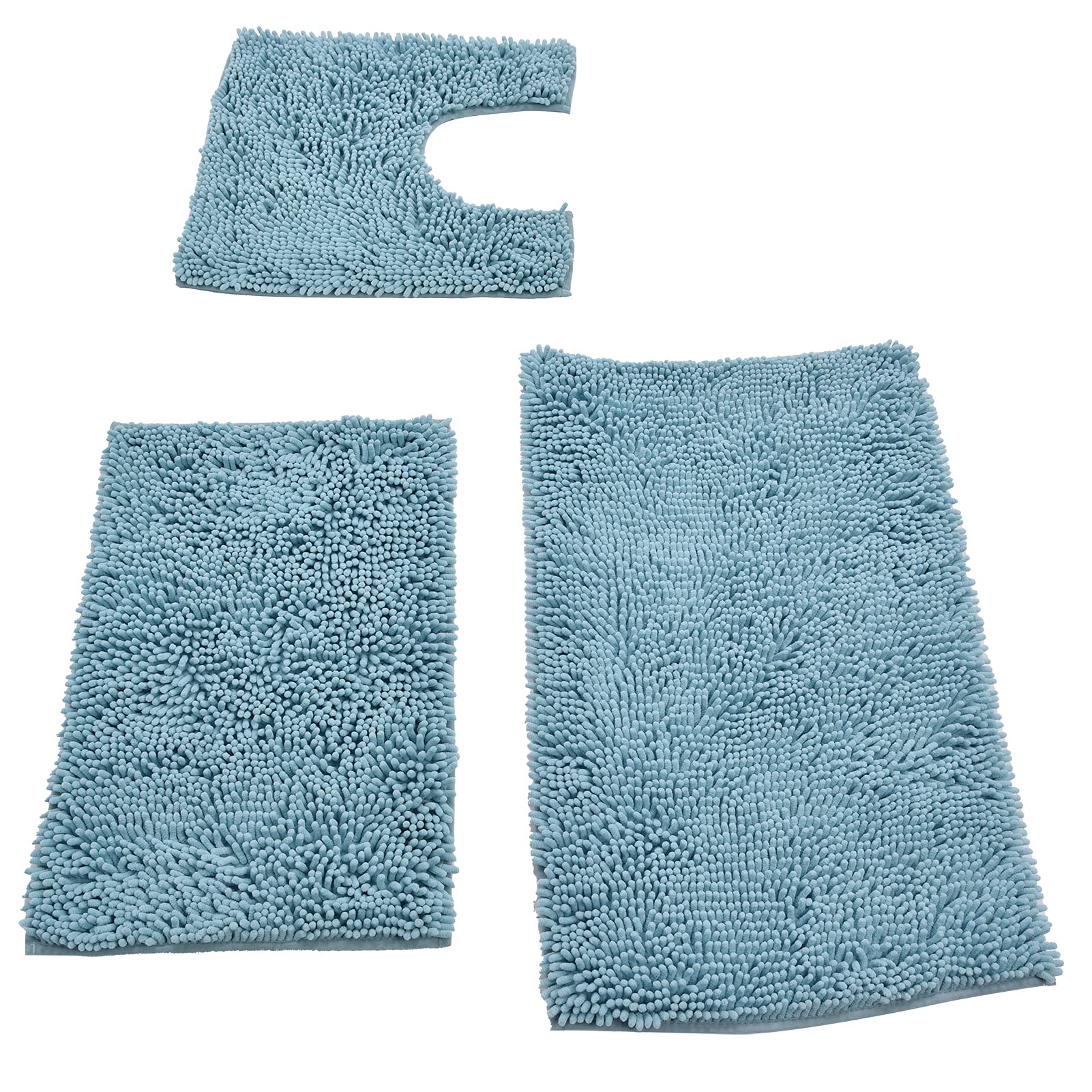 Cocoarm Set Tappeto da Bagno Tappetino da Bagno in Ciniglia 3 Pezzi con Adesivo Hot Melt Supporto Antiscivolo Morbido Assorbente Tappetino WC per Vasca da Lavandino WC di Casa (azzurro)