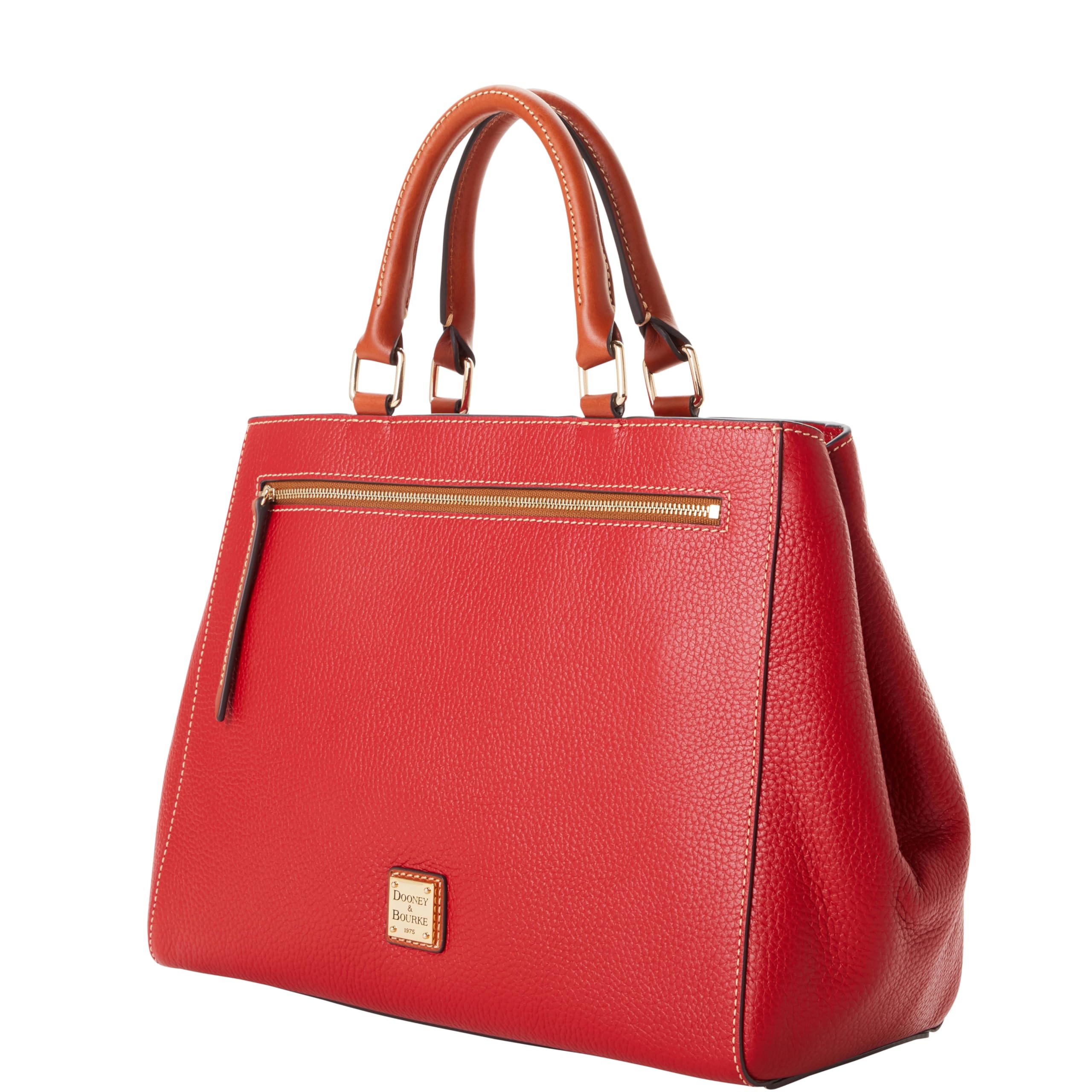 Dooney & Bourke Satchel Bags for Women, Pebble Grain Leather Zip Handbag with Crossbody Strap | with Crossbody Strap: Red