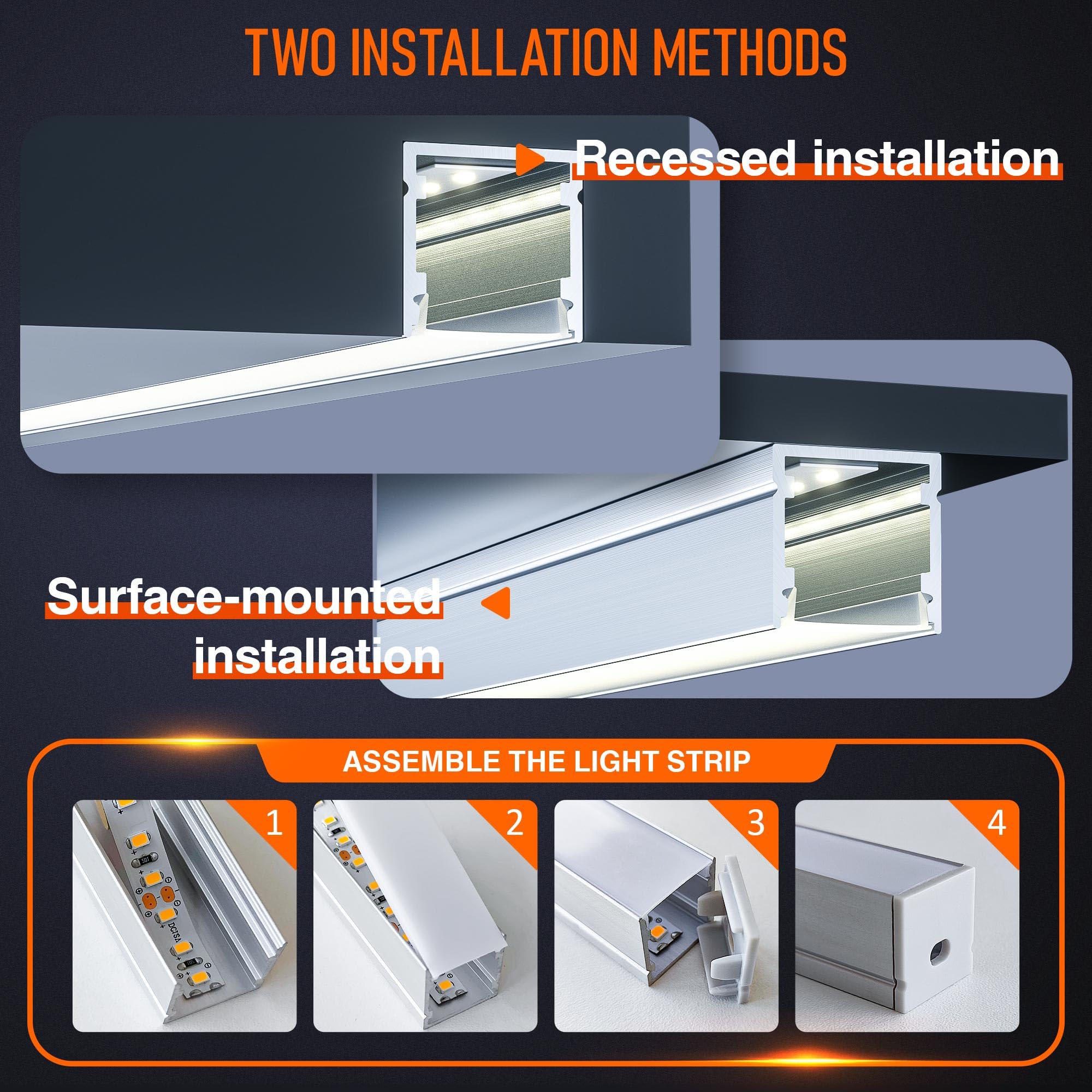 Profil LED 2m×30 z aluminiumu w kształcie U z mleczno-białym pokryciem, kanał z dyfuzorem, szyna aluminiowa do taśm LED, listwa aluminiowa do profili LED, kanał świetlny z taśmą LED i