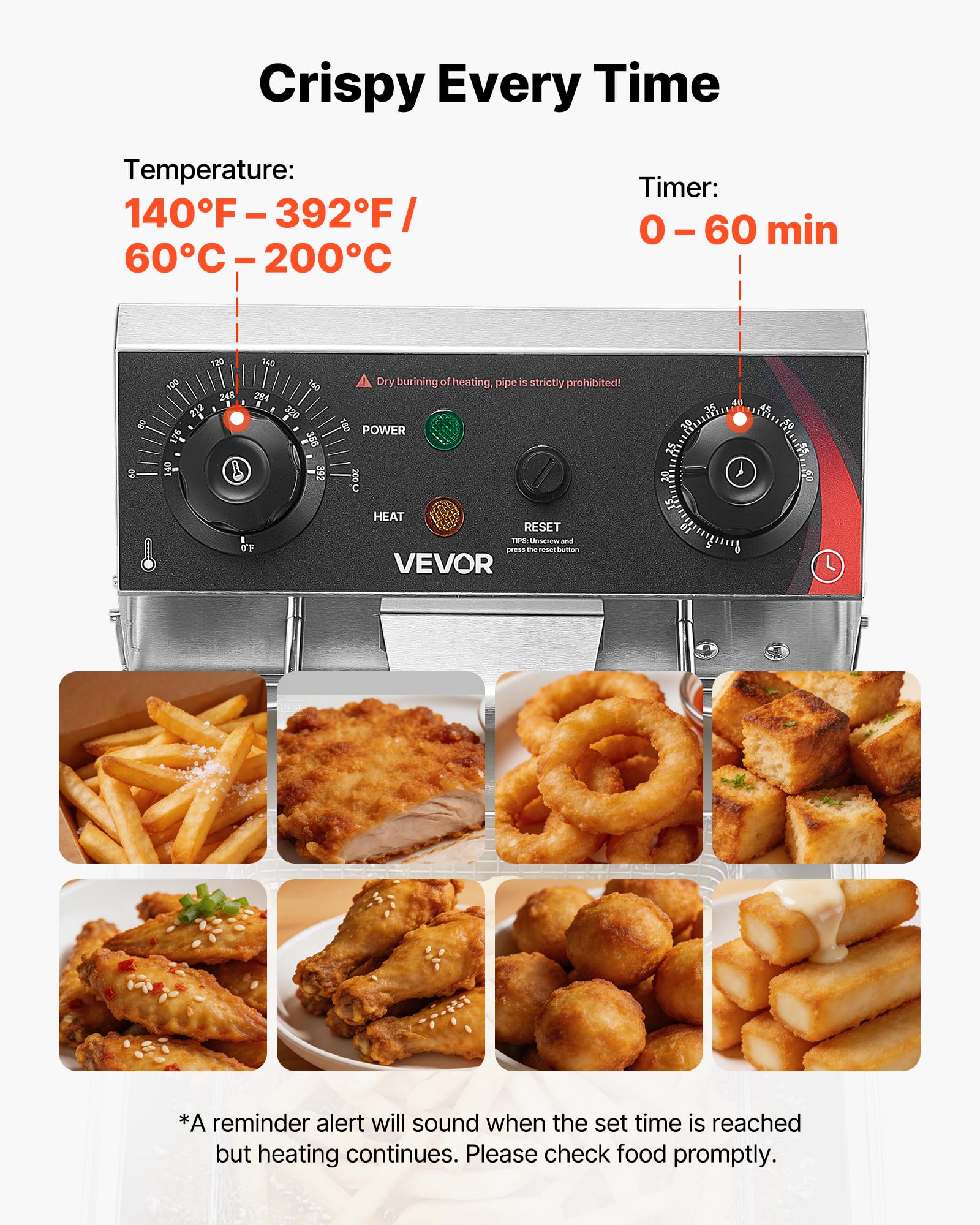 VEVOR Friggitrice Elettrica in Acciaio Inox, Friggitrice con Sistema di Filtraggio dell'Olio Capacità Olio 6,8 L 2500 W da Banco con Cestello Coperchio, Controllo Temperatura Valvola di Scarico Olio