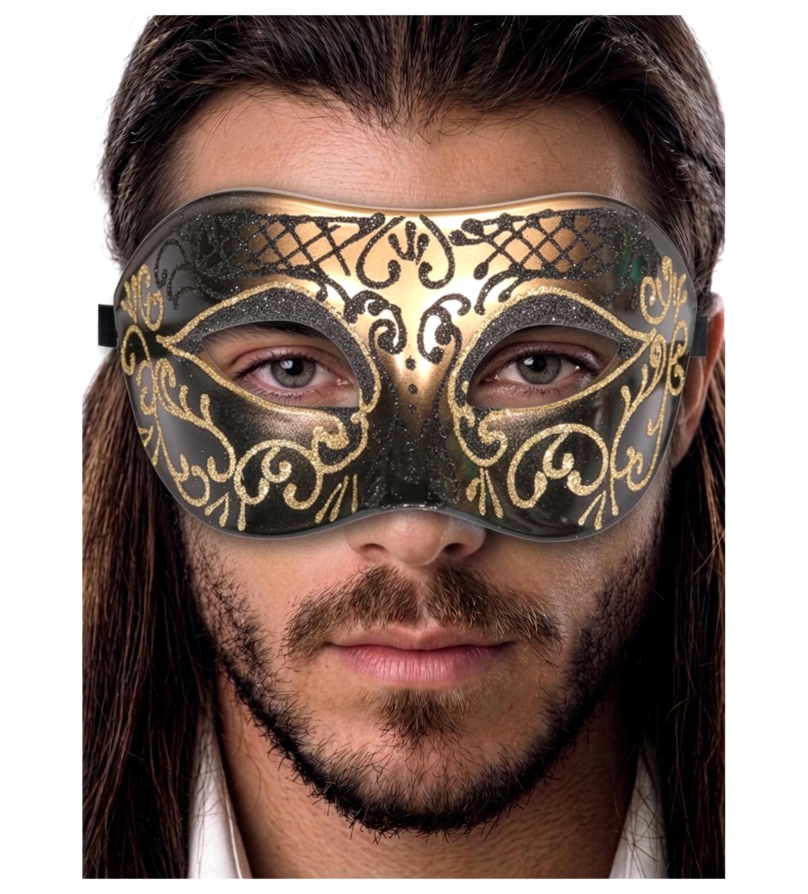 Masquerade Mask For Men - Antique Look Mask for Halloween, Venetian Party, Masquerade Party, Mardi Gras, & Prom, Black Gold Design, One size โ image 1