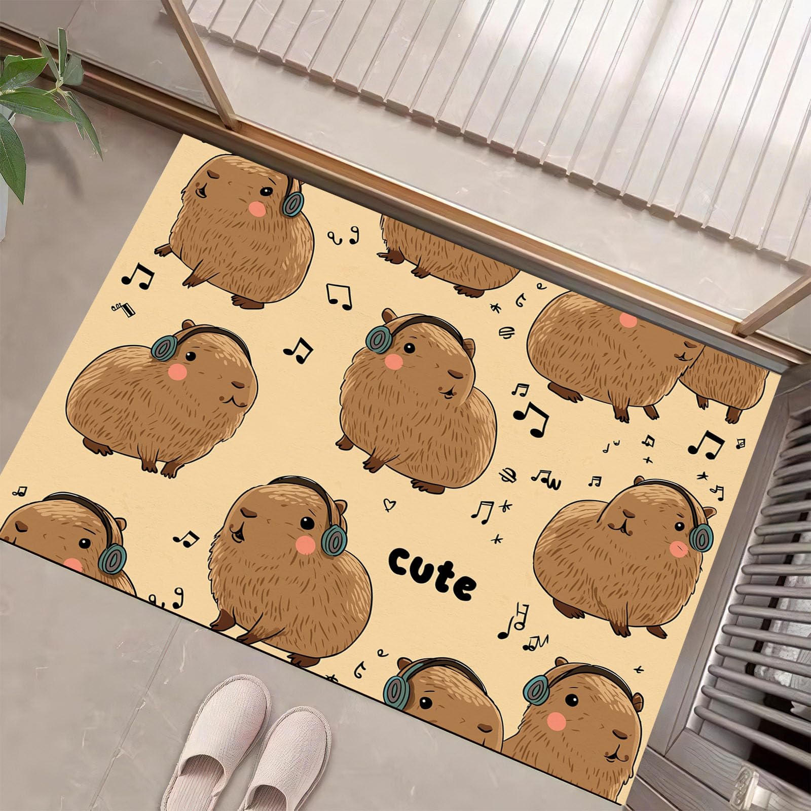 Tapis capybara antidérapant résolvant le problème des entrées glissantes
