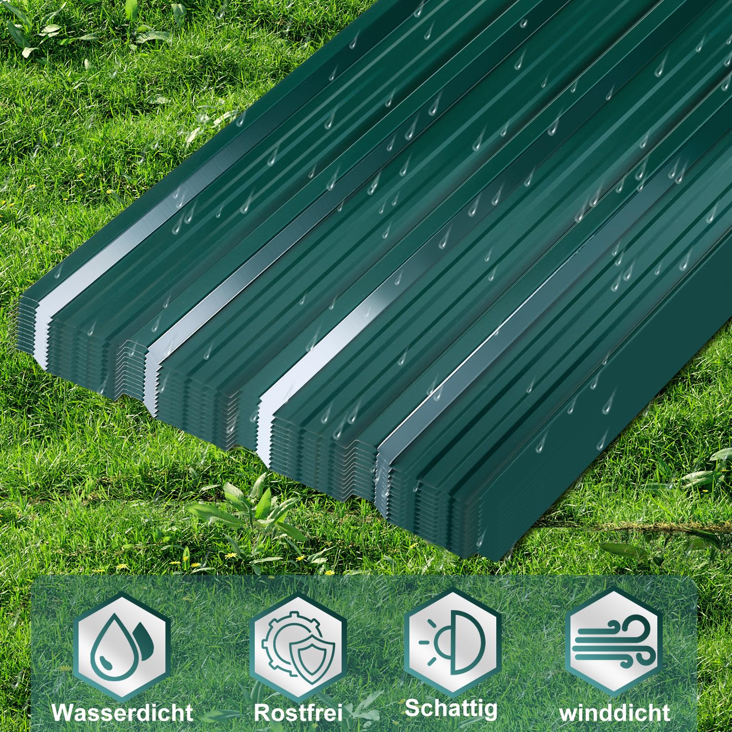12x Tôles Trapézoïdales 129 x 46 cm - 7 m², Vert | Acier galvanisé, 0,25 mm Tôle ondulée pour toiture, Pour abri de jardin garage mur, Gants Anti-Coupures