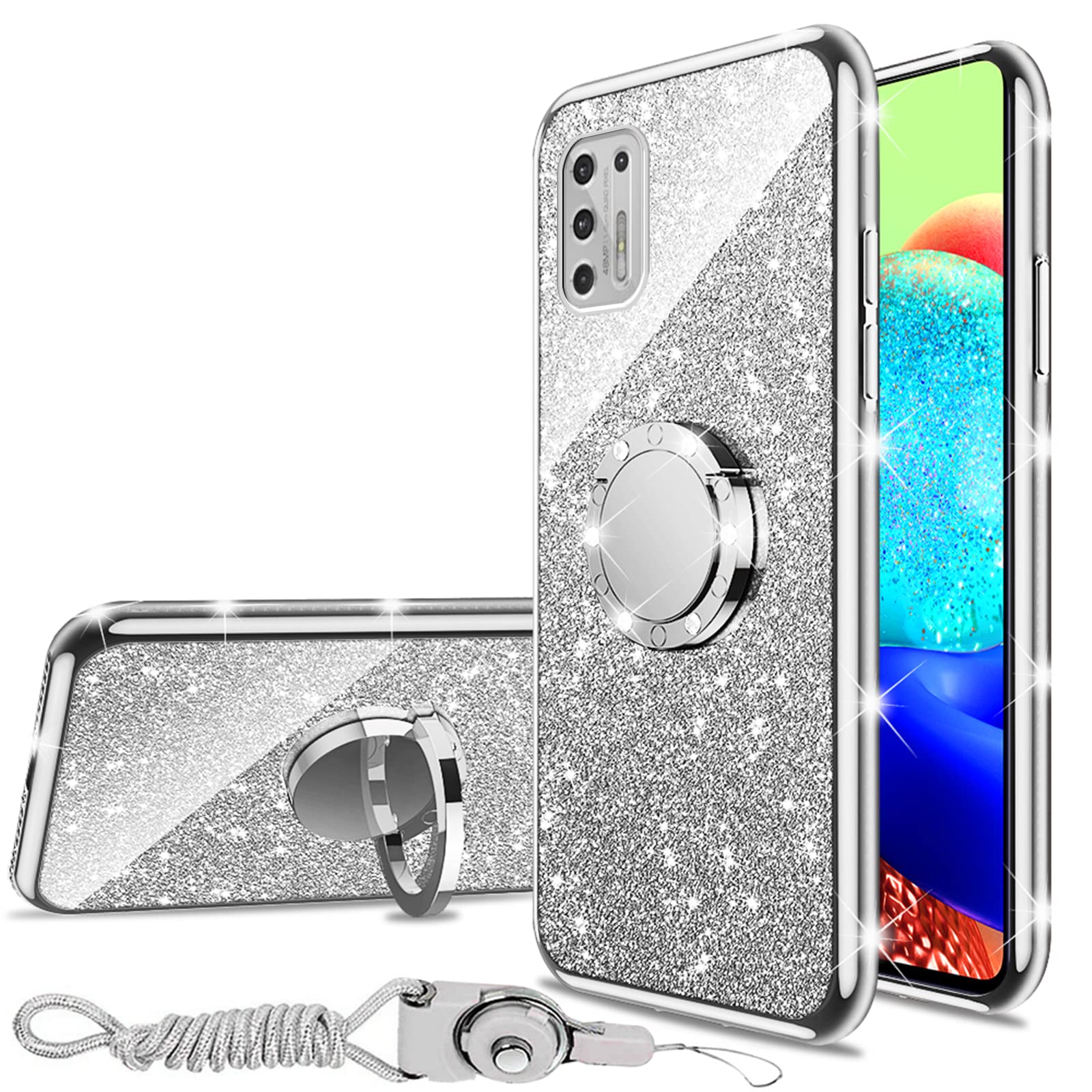 for Motorola Moto G Stylus 2021 Case (Not 5G/2020) Glitter Luxury Case for Girls Women with Lanyard, Clear Bling Diamond Rhinestone Protective Bumper