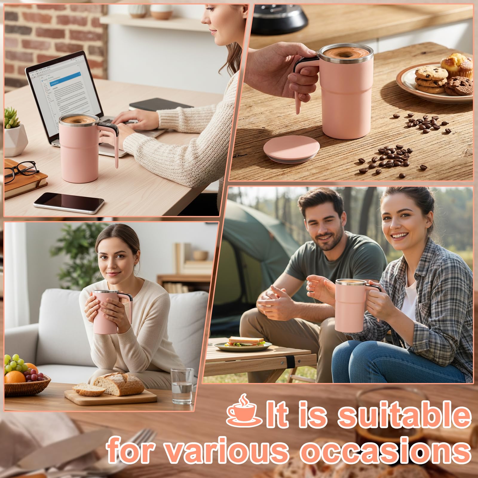 380 Ml Miscelatore Elettrico Ricaricabile, Tazza Per Miscelatore Elettrico Con Display LCD, Tazza Da Caffè Automatica, Con Coperchio, Per Latte Cacao Cioccolato Caldo E Bevande(Rosa)