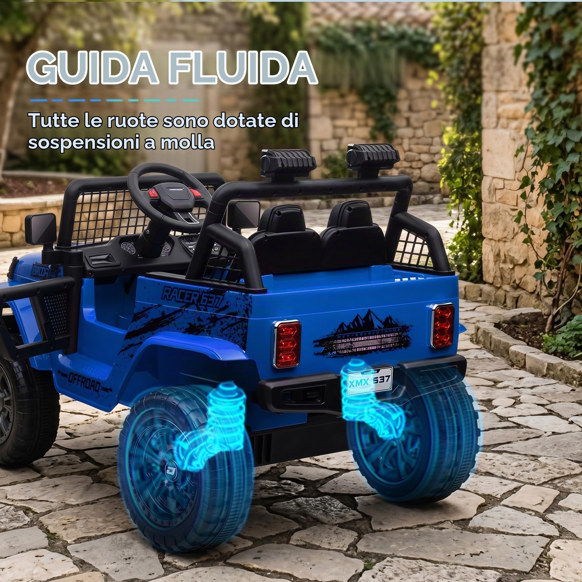 AIYAPLAY Macchina per Bambini Fuoristrada 12V con Doppio Motore Blu
