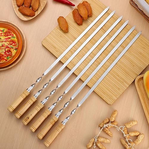 Miniatura 7 de Pinchos de barbacoa de acero inoxidable con mango de madera para carne, camarones, pollo, verduras