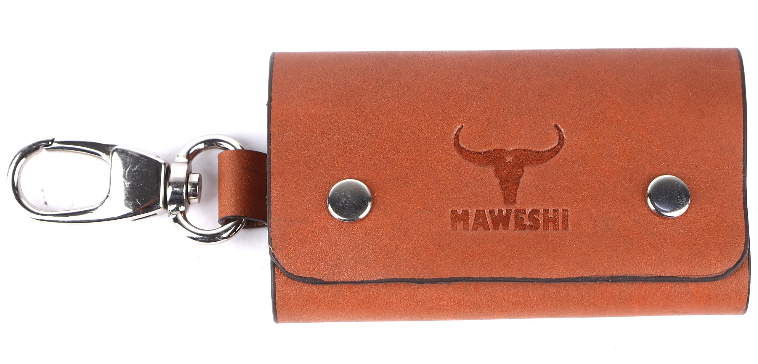 Genuine Leather Key Case Pouch Wallet Key Chain Key Holder Ring with 6 Key Hooks Metal Buckle with Buttoned Closure (Brown-A)