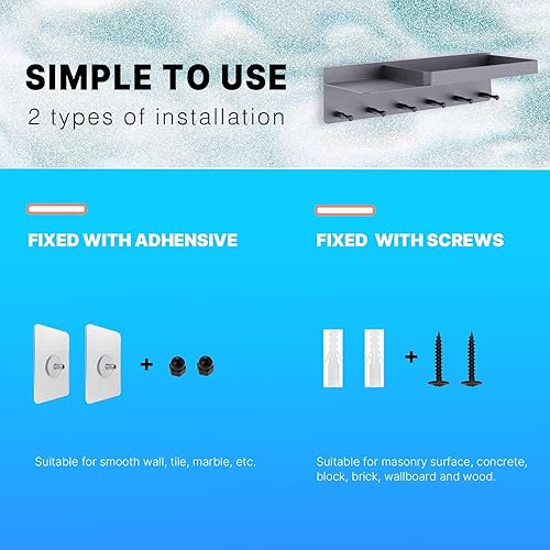 Miniatura 6 de Soporte para llaves decorativo de pared, organizador de correo con estante, colgador de llaves con 6 ganchos para bolsas, abrigos, paraguas, llaves