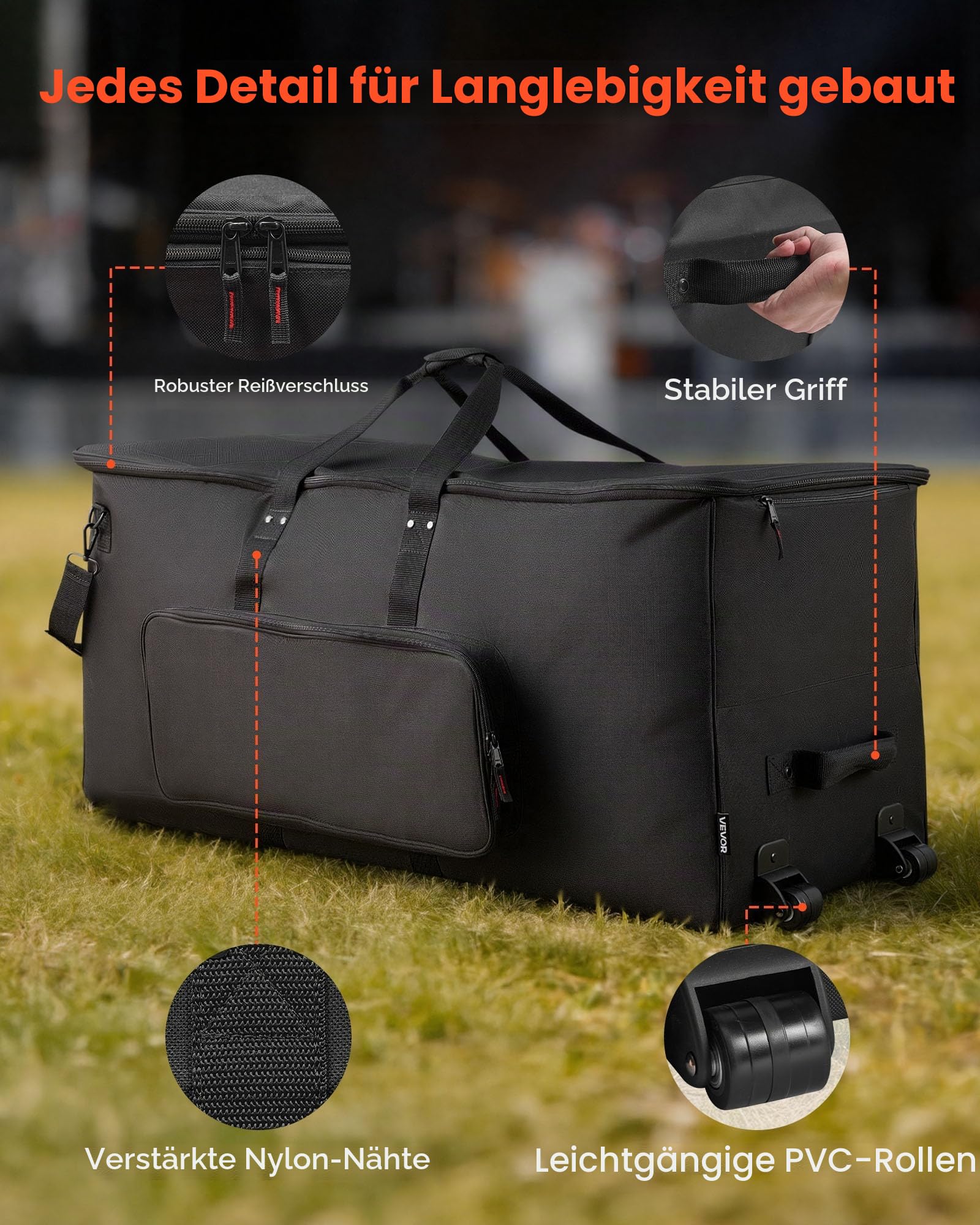 VEVOR Schlagzeugtasche, Drummer Hardware Bag, 1010x510x440 mm, mit 6 herausnehmbaren Trennwänden, Rollen & 3 Außentaschen, wasserabweisend & gepolstert, sicherer Transport von Equipment & Instrumente