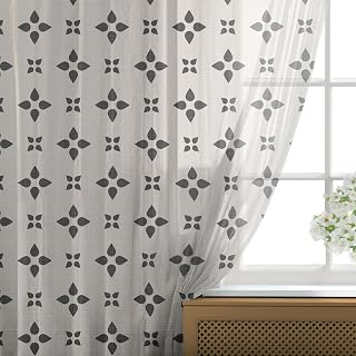 Ambesonne Geometric Tulle Curtains with Rod Pocket, Continuous Style Ornamental Teardrop Shapes in Minimalist Design, Sheer Drape for Wedding Party 2 Panels, 108" x 90", Pale Tan and Charcoal Grey