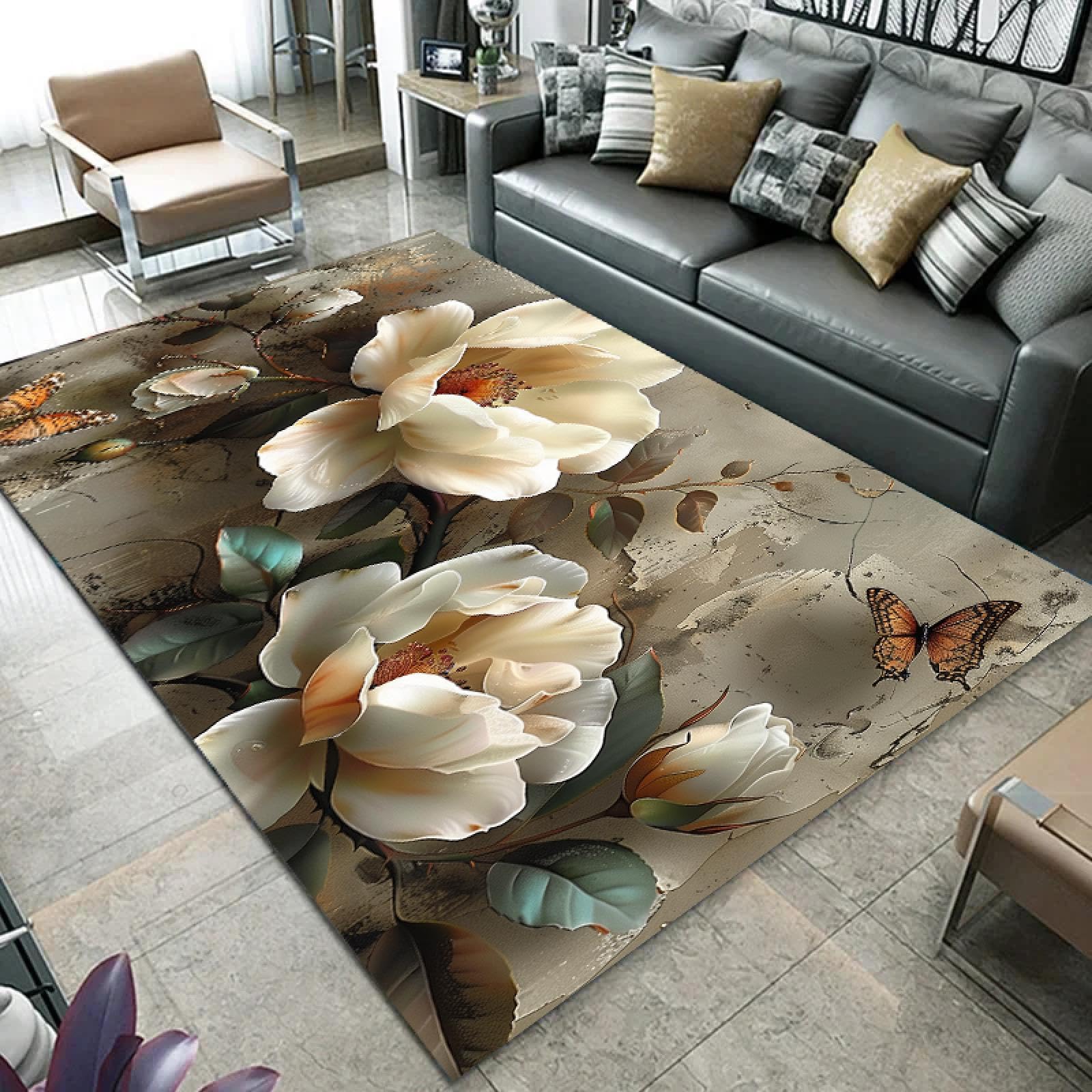 Alfombra decoracion hogar JGGXHM con estampado floral de alta gama