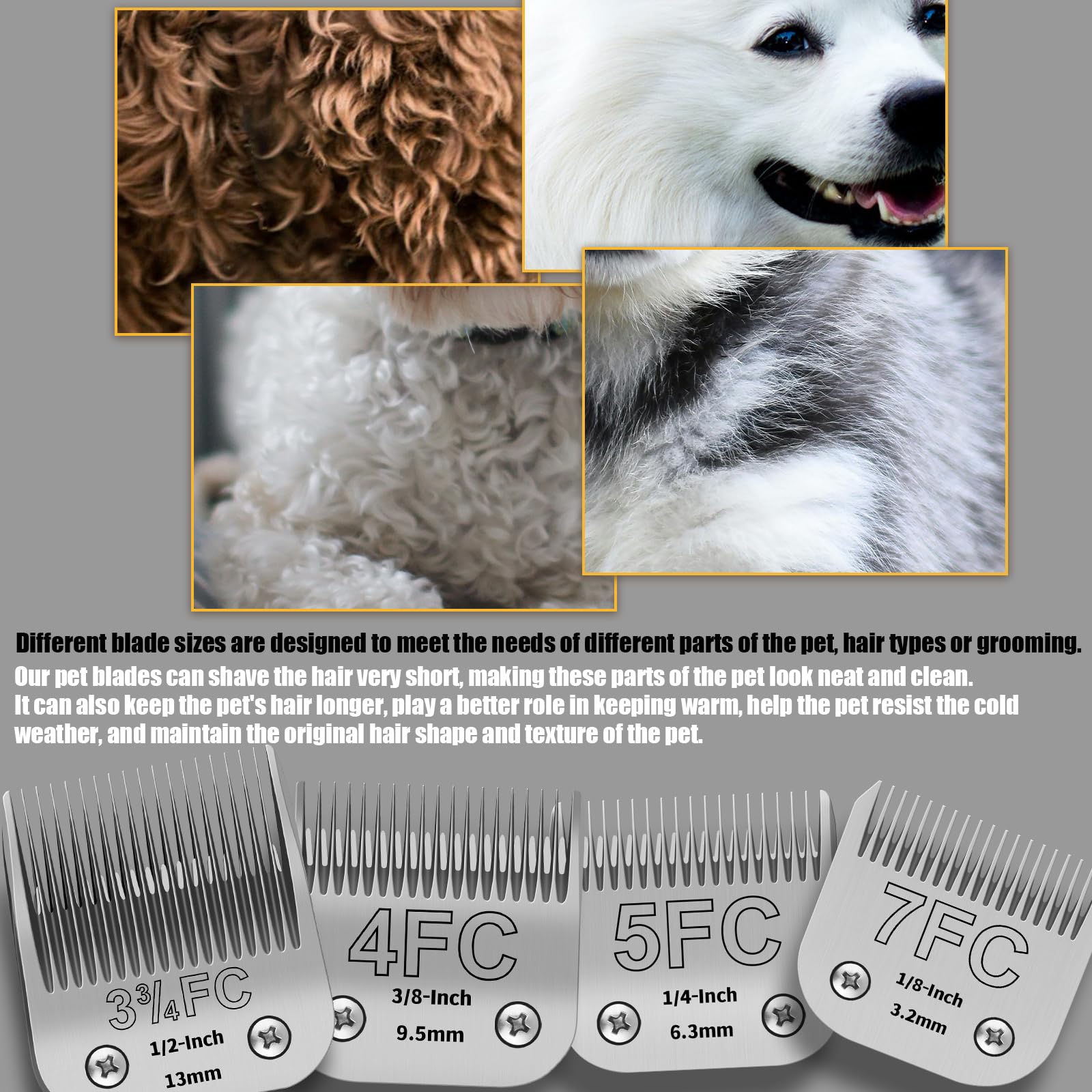 YAZIYIR Lame per toelettatura per Cani Rimovibili in Acciaio Inossidabile, Taglia 7FC/5FC/4FC/3FC, compatibili con Andis/Oster A5/Heiniger/Moser Max 50/Wahl Serie KM10, 4 Pezzi