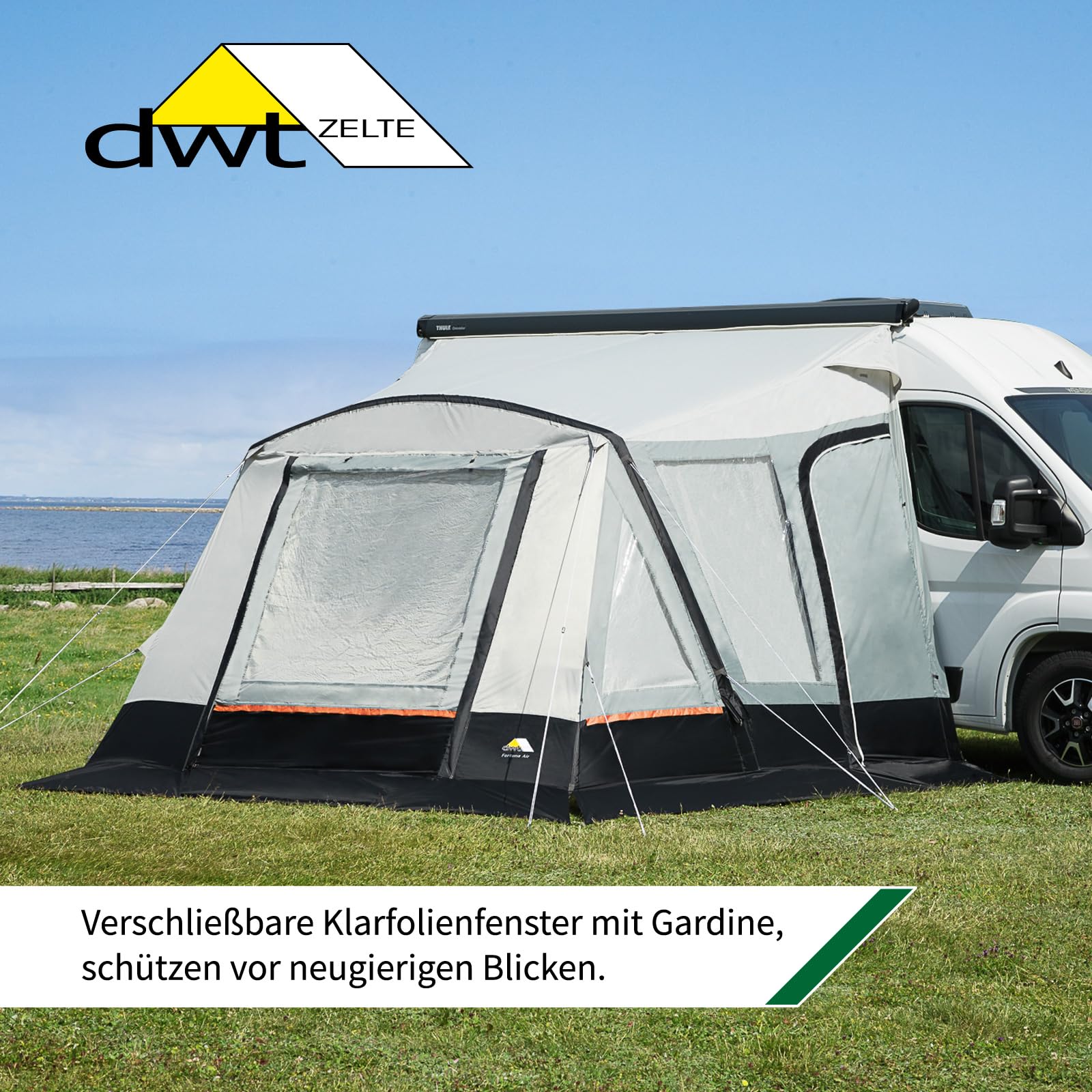DWT Buszelt Fortuna Air 300 x 280 cm, leichtes Air-In Luft-Vorzelt für Kastenwagen, ideal für Camper Vans mit Kederbefestigung inkl. Pumpe und Tasche