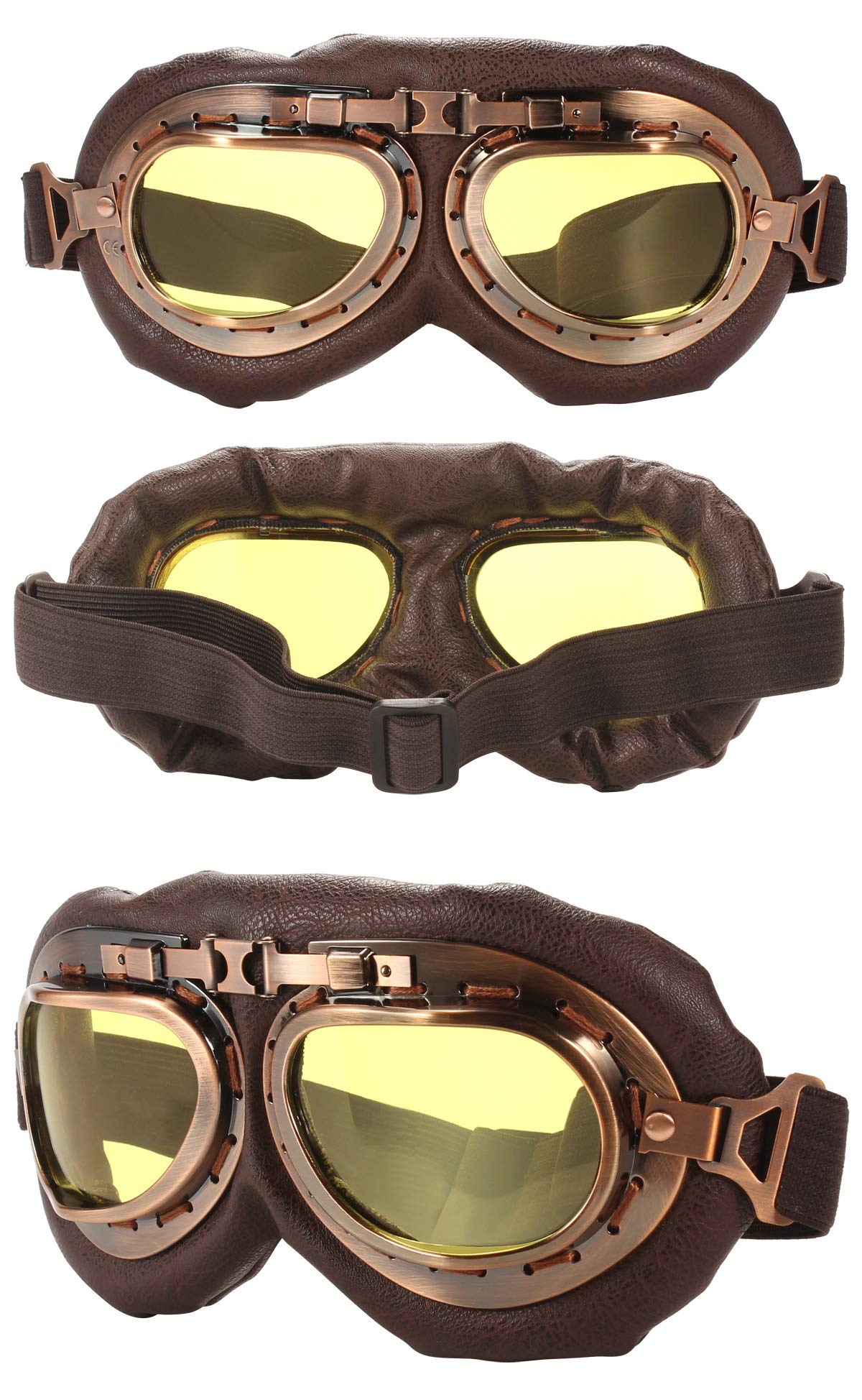 Okulary motocyklowe retro przeciwmgielne ciepłe okulary ochronne do ATV roweru motocrossu (brązowa ramka i żółta soczewka)