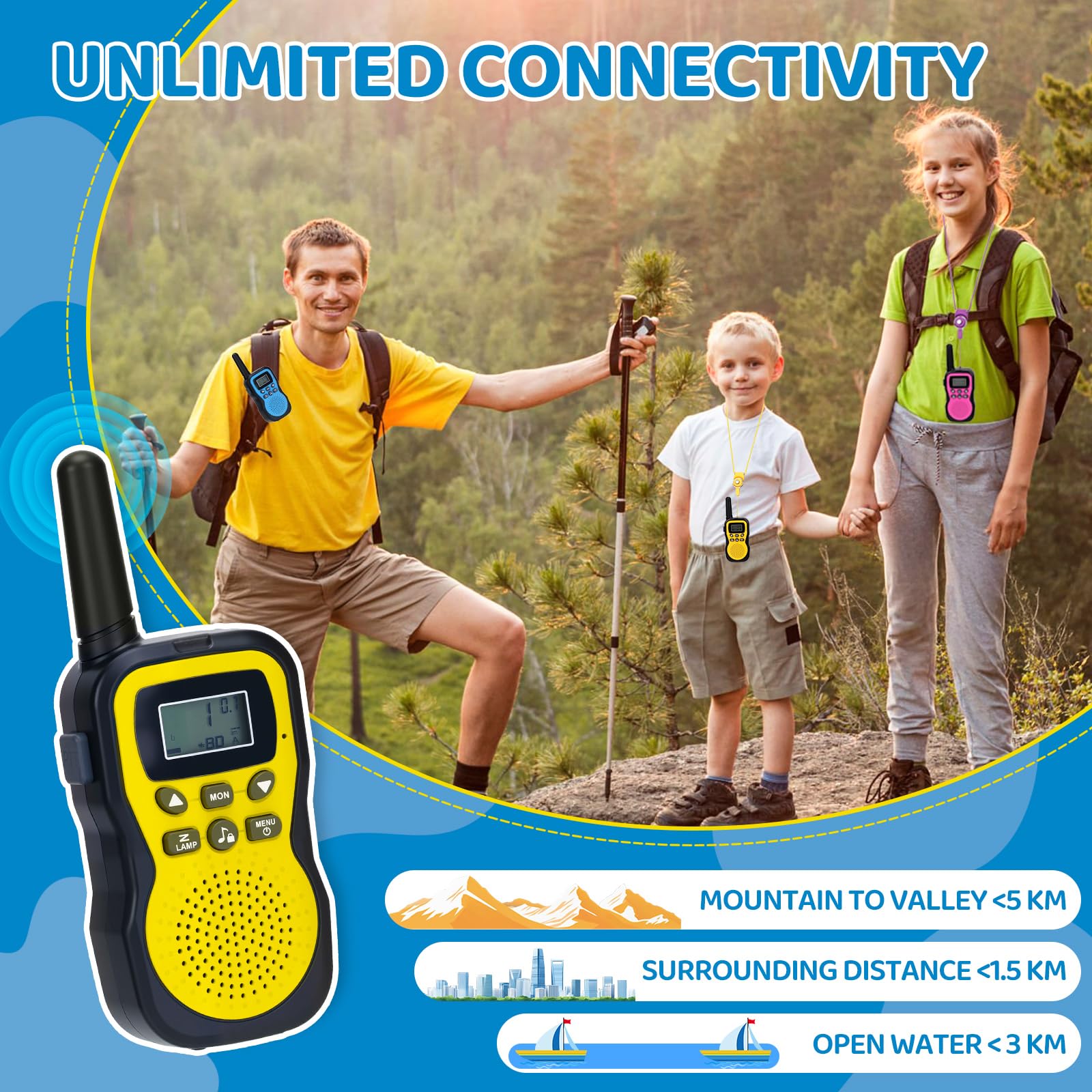 Walkie Talkie Bambini 3 Pezzi,Walkie-Talkie Bambini Ricaricabili,Walkie Talkie Ricaricabile con Batteria,Walkie Talkie Ricaricabile a Lungo per 3-12 Anni Ragazzi e Ragazze,Campeggio