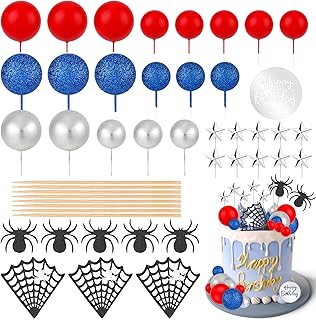 38pcs Spider Theme Cake Topper, Spider Cake Topper Spider Web Balls Happy Birthday Cake Decorations for Cake Cupcake Baby ...